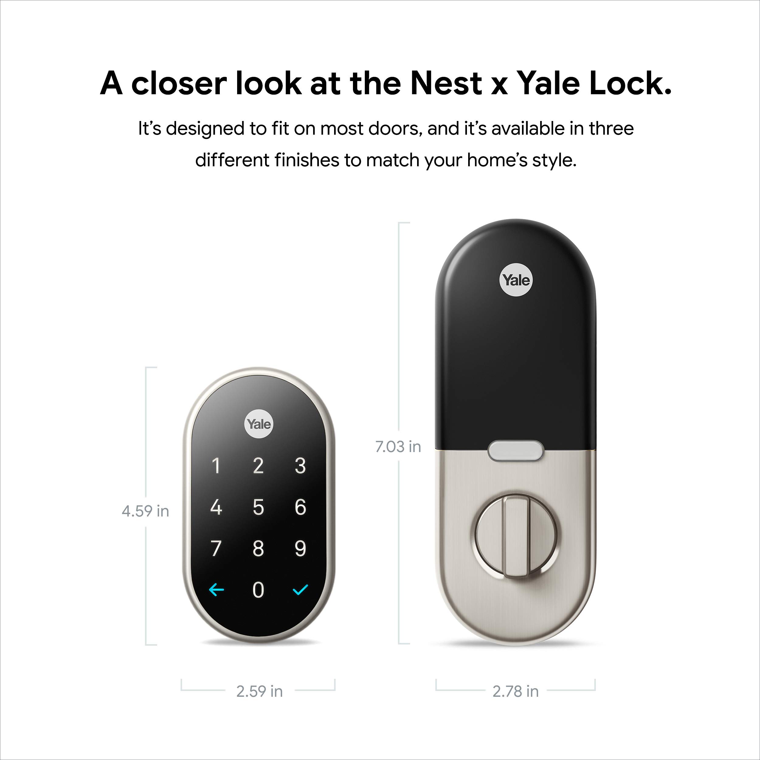 Google Nest x Yale Smart Lock - Keyless Entry Deadbolt with Tamper-Proof Keypad - Satin Nickel Finish for Front Door Security - Perfect for Smart Homes & Vacation Rentals