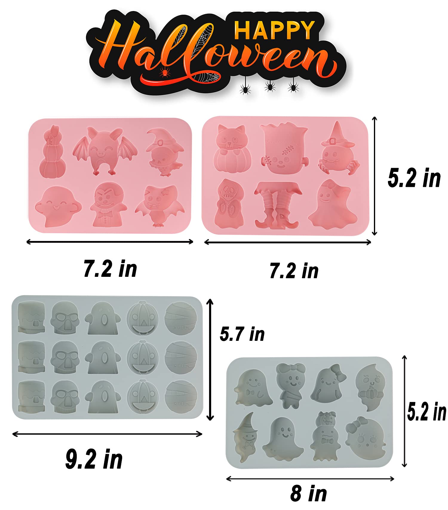 Halloween Baking Molds 4 Pack - Silicone Cookie Molds for Desserts, Soap Making & Bath Bombs - Perfect for Halloween Party Treats, DIY Crafts & Holiday Baking