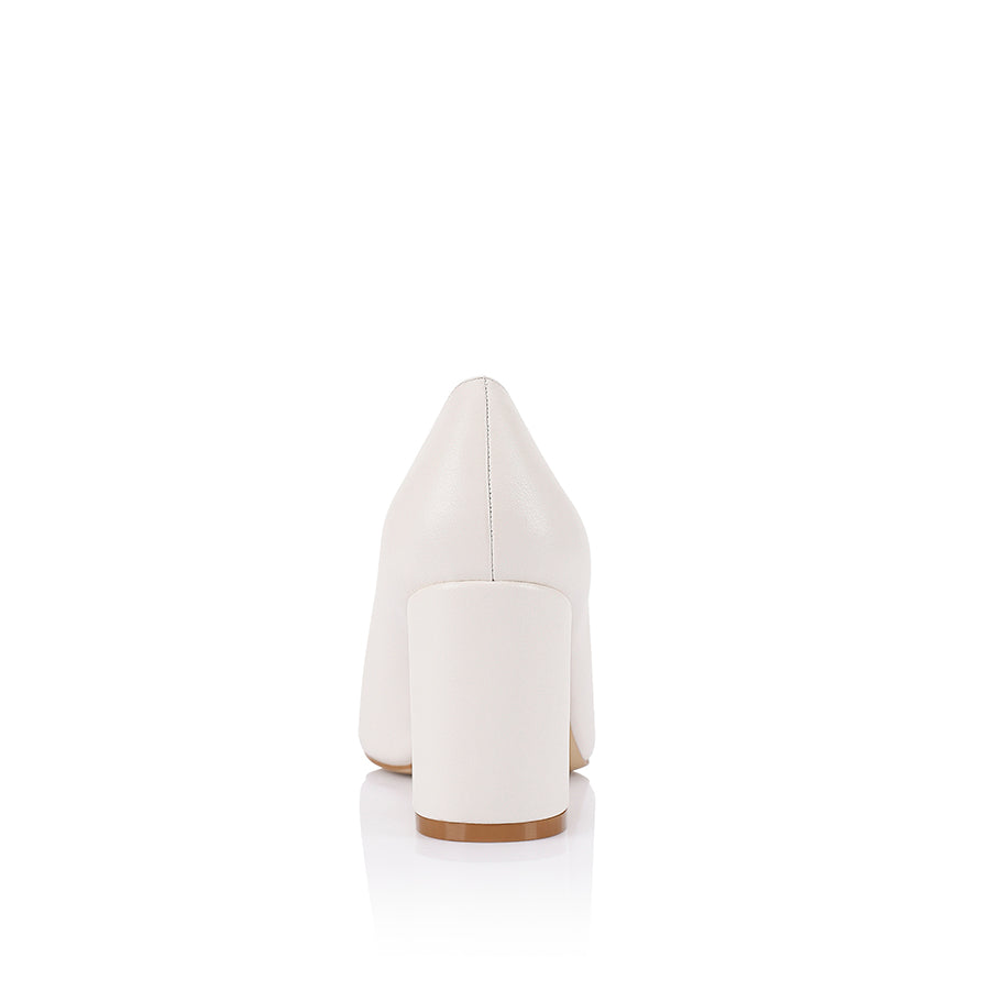 Elliot Block Heel Pumps for Women - Comfortable Chunky Heel Shoes in Chalk White | Perfect for Office, Wedding & Party Wear