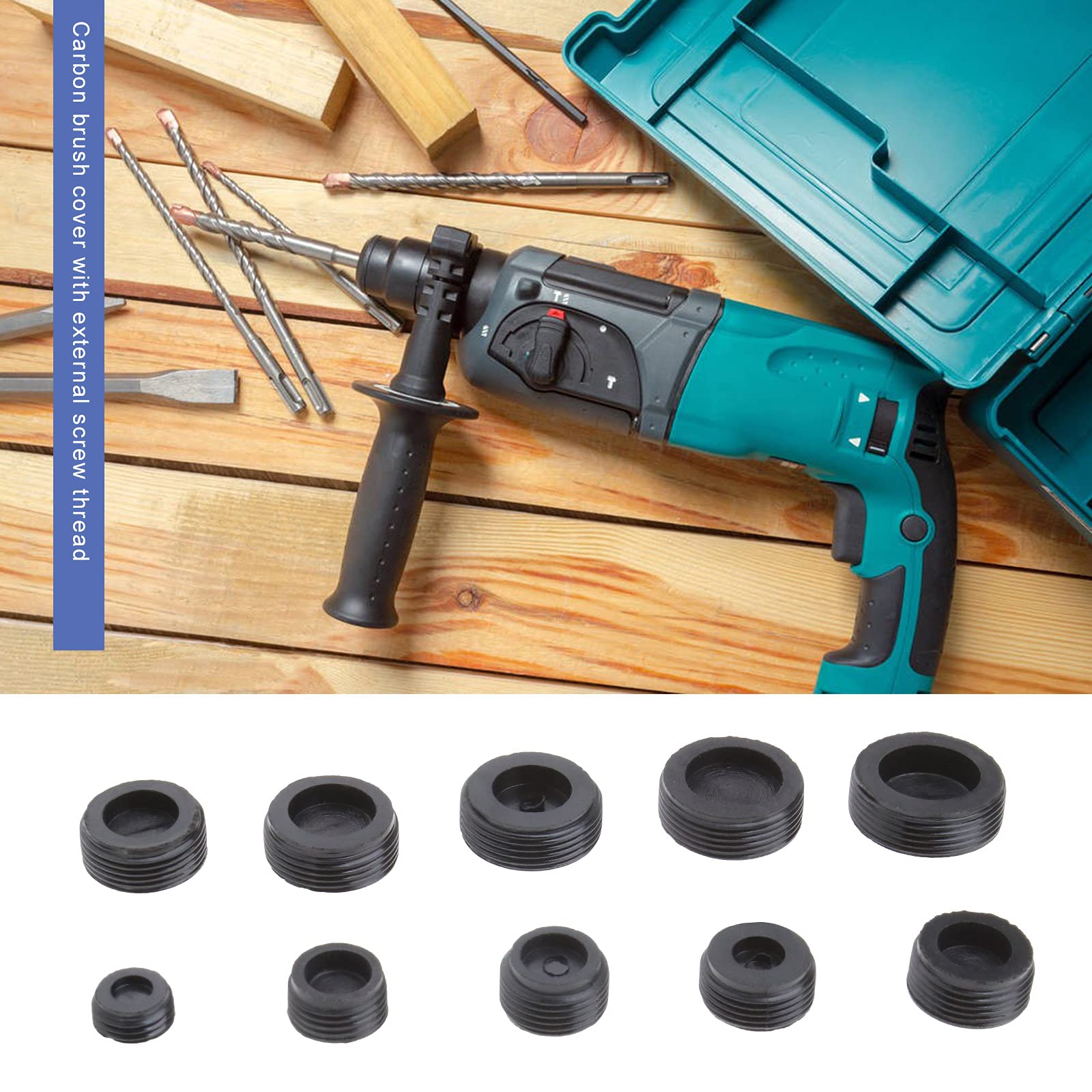 50pcs Black Carbon Brush Replacement Set with Slotted Connector (10mm-20mm Multi Diameter) for Hammer Grinder & Power Tools - Perfect for DIY Repairs & Professional Maintenance
