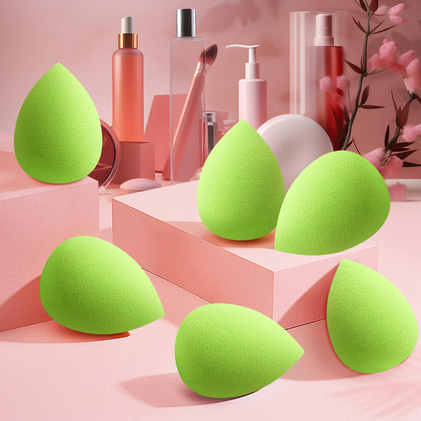 6 PCS Makeup Sponge Set - Latex Free Beauty Blending Sponge for Liquid, Cream & Powder Foundation - Super Soft & Flawless Finish - Mint Green - Perfect for Daily Makeup, Contouring & On-The-Go Touch Ups
