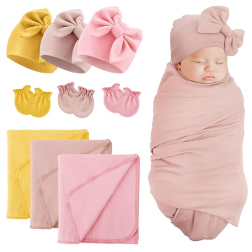 3 Set Plain: Bow Hat + Mitten + Blanket (B)