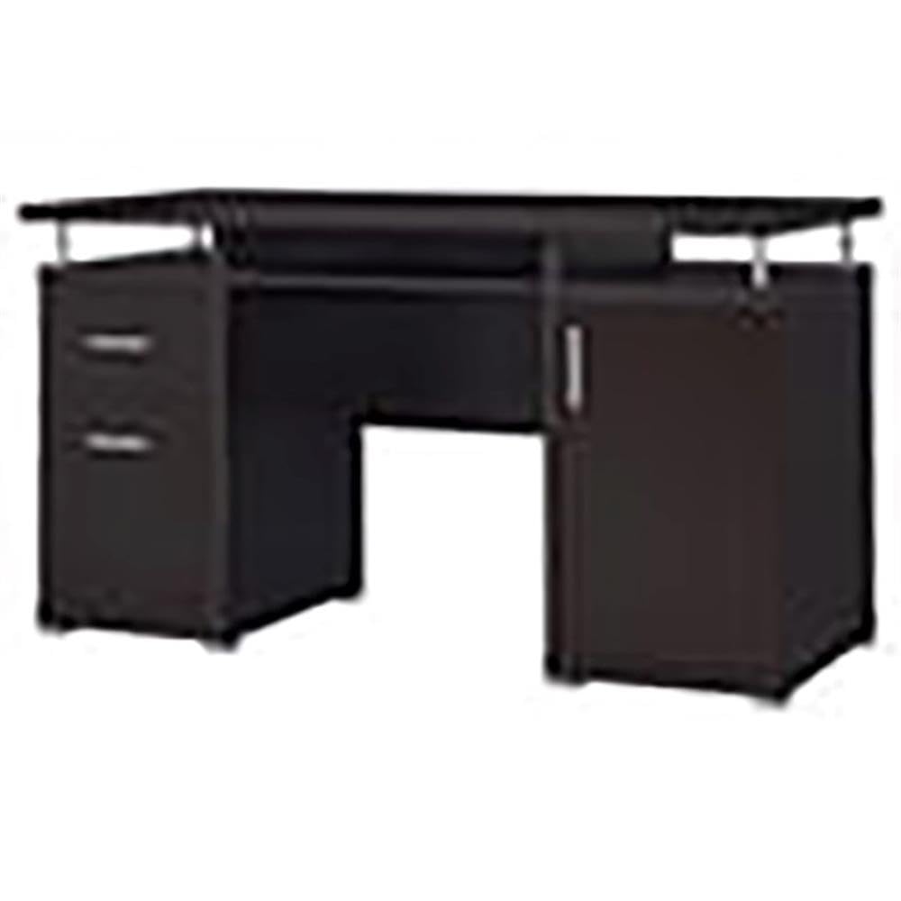 Modern 2-Drawer Wooden Computer Desk in Cappuccino Finish - Home Office & Study Workstation for Small Spaces