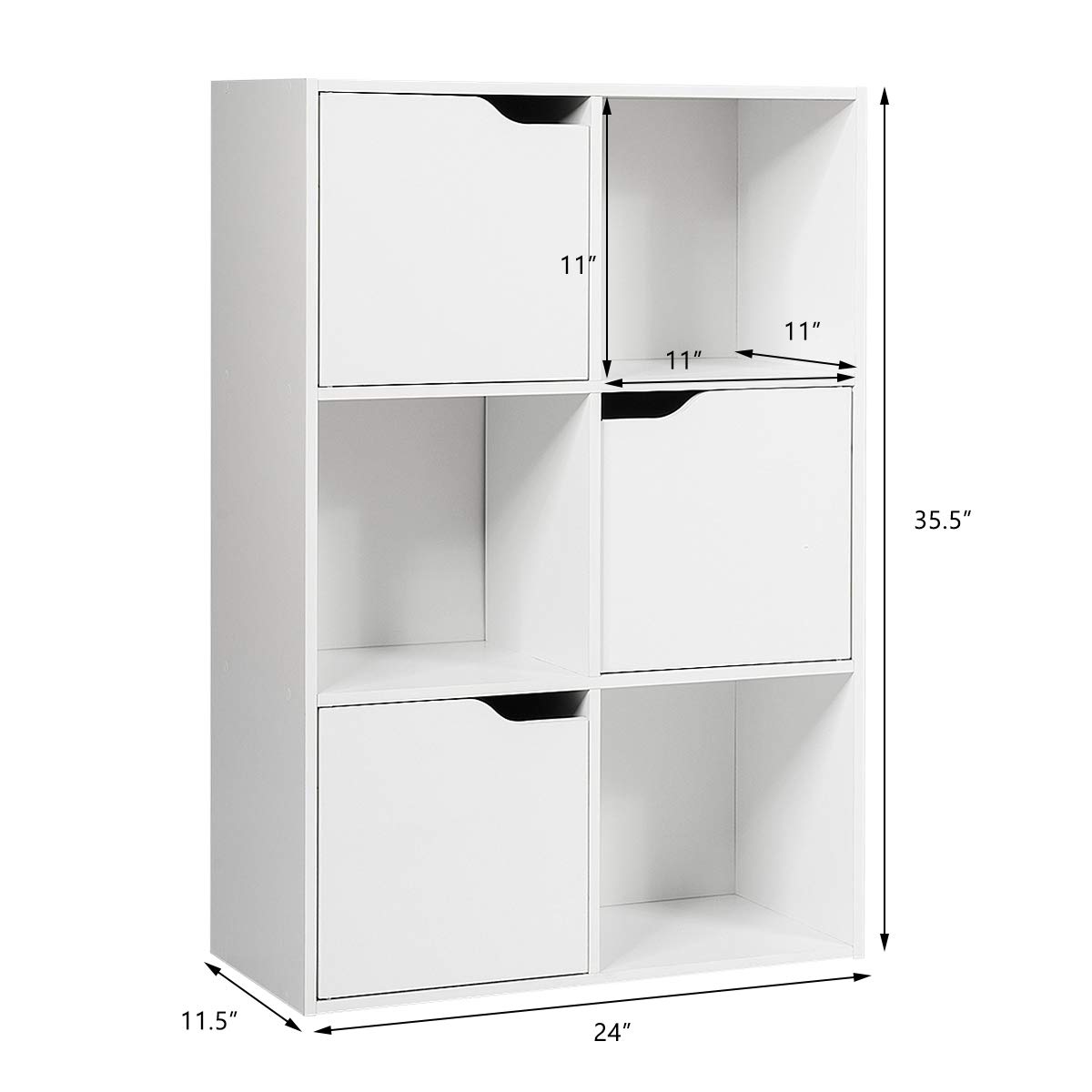 Giantex 6-Cube Storage Organizer - Wooden Bookcase with 3 Open Shelves & 3 Cabinets, White - Free Standing Cubby Shelf for Home Office, Living Room, Bedroom - Organize Books, Toys, Decor & More