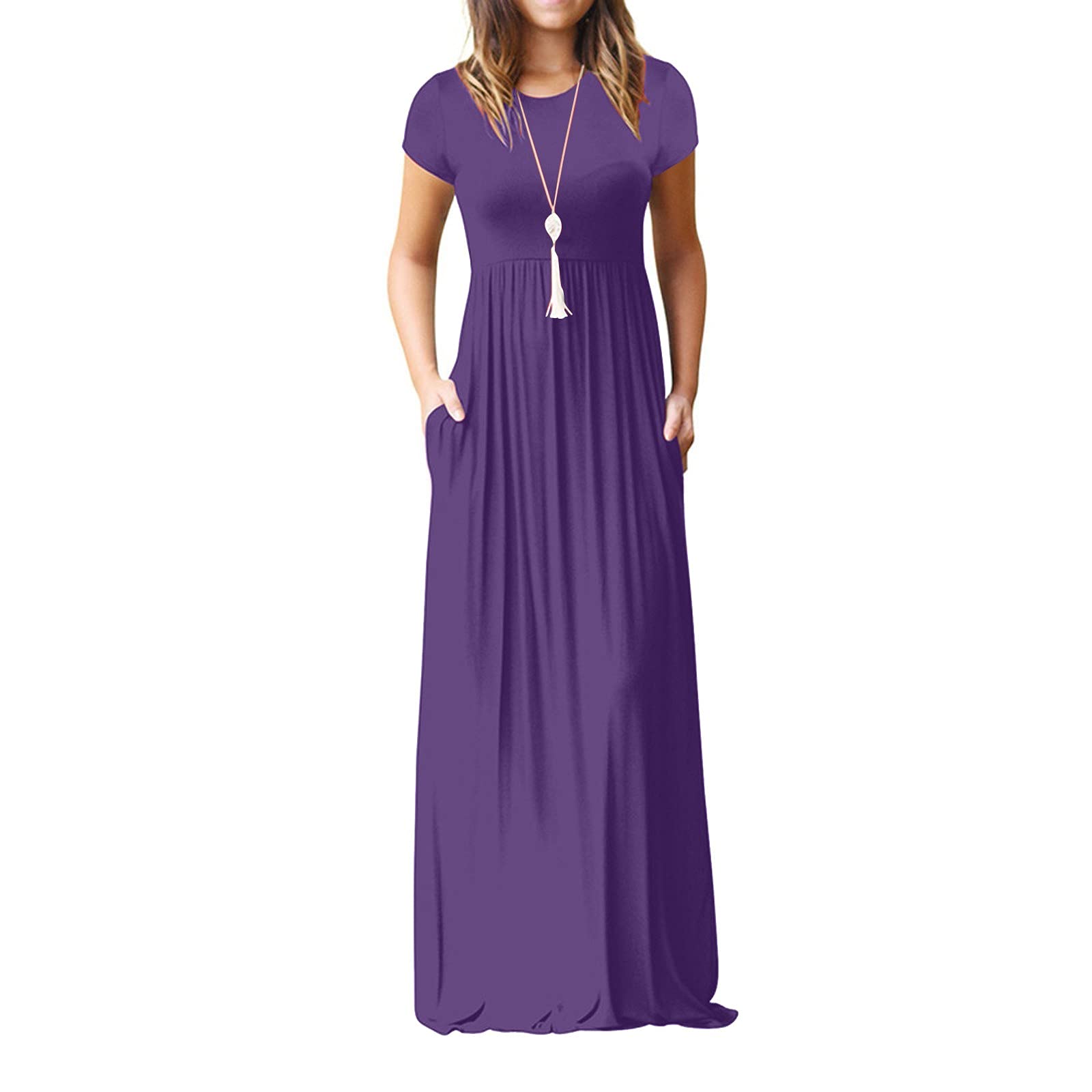 HTHLVMD Women's Summer Casual Short Sleeve Maxi Dress - Beach Cover Up, Loose Empire Waist Long Dress with Pockets | Perfect for Vacations, Pool Parties & Outdoor Events