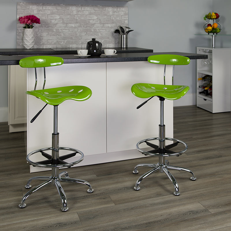 FLASH Bradley Vibrant Violet and Chrome Drafting Stool with Tractor Seat - Adjustable Height Bar Stool for Home Office, Art Studio & Industrial Workspaces