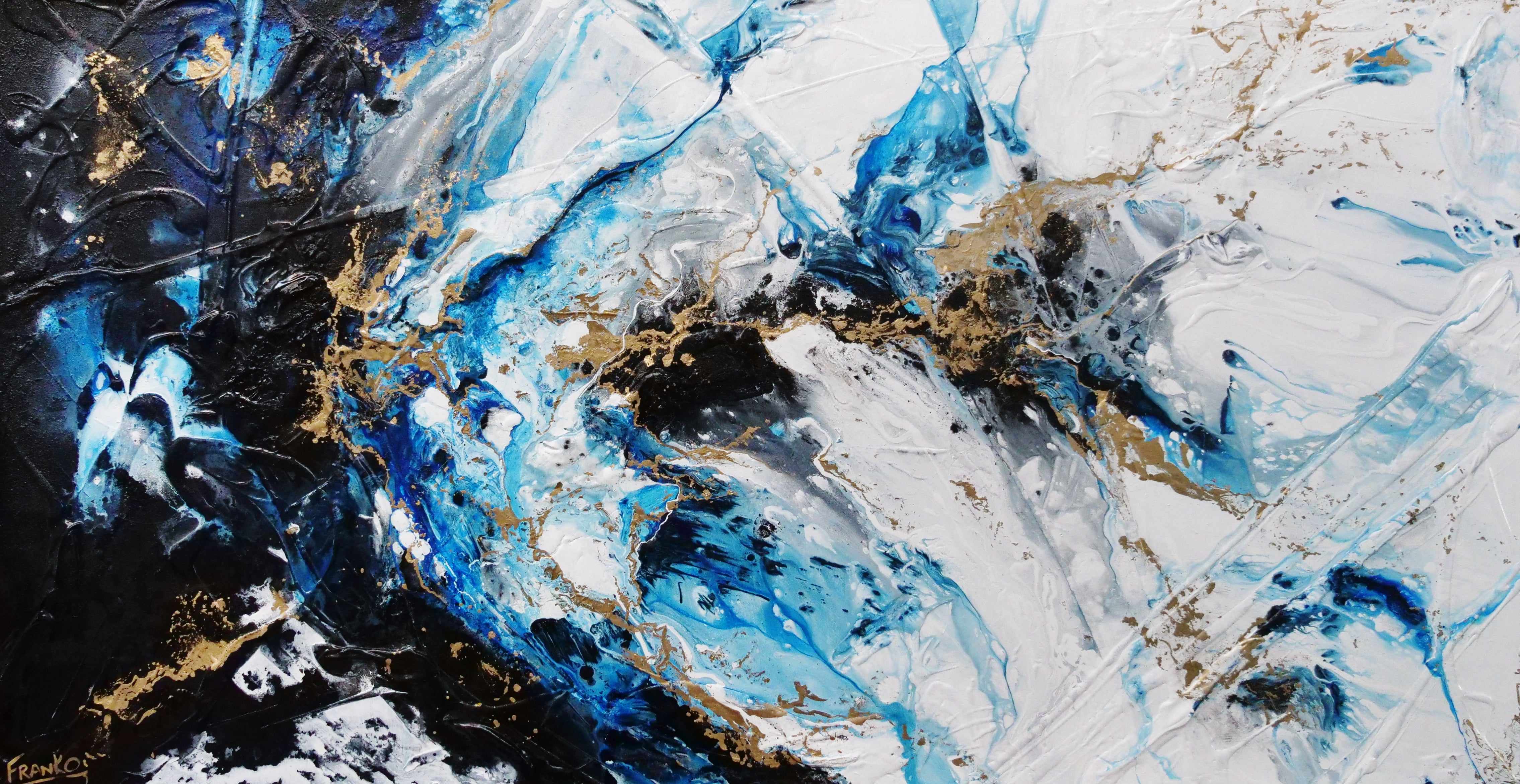 Golden Midnight 190cm x 100cm Gold Blue Black Textured Abstract Canvas Wall Art - Modern Home Decor for Living Room, Bedroom & Office