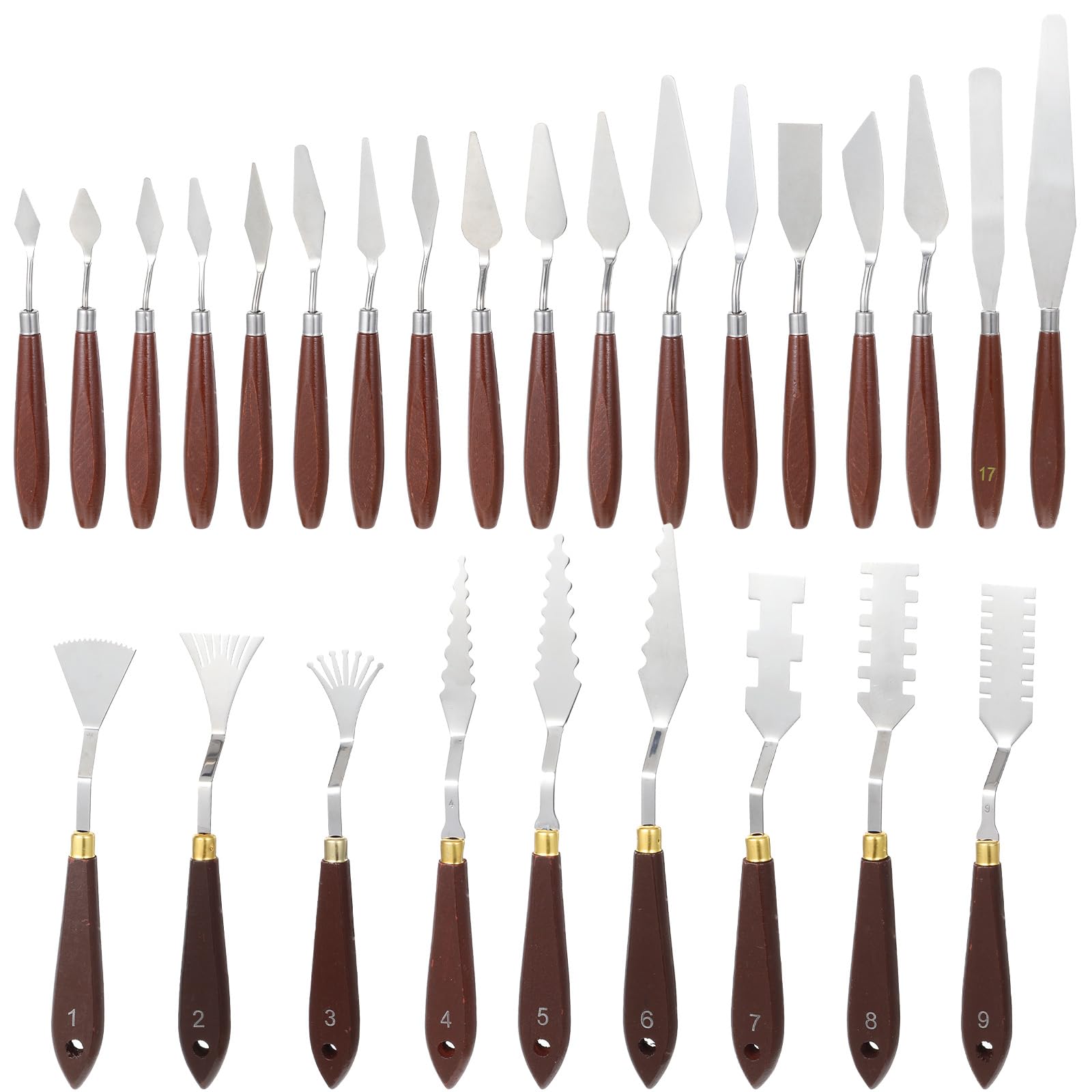 27Pcs Stainless Steel Palette Knife Set with Wood Handle - Professional Artist Paint Spatulas for Oil & Acrylic Painting, Color Mixing and Canvas Texturing - Perfect for Studio Art, DIY Crafts and Home Decor Projects