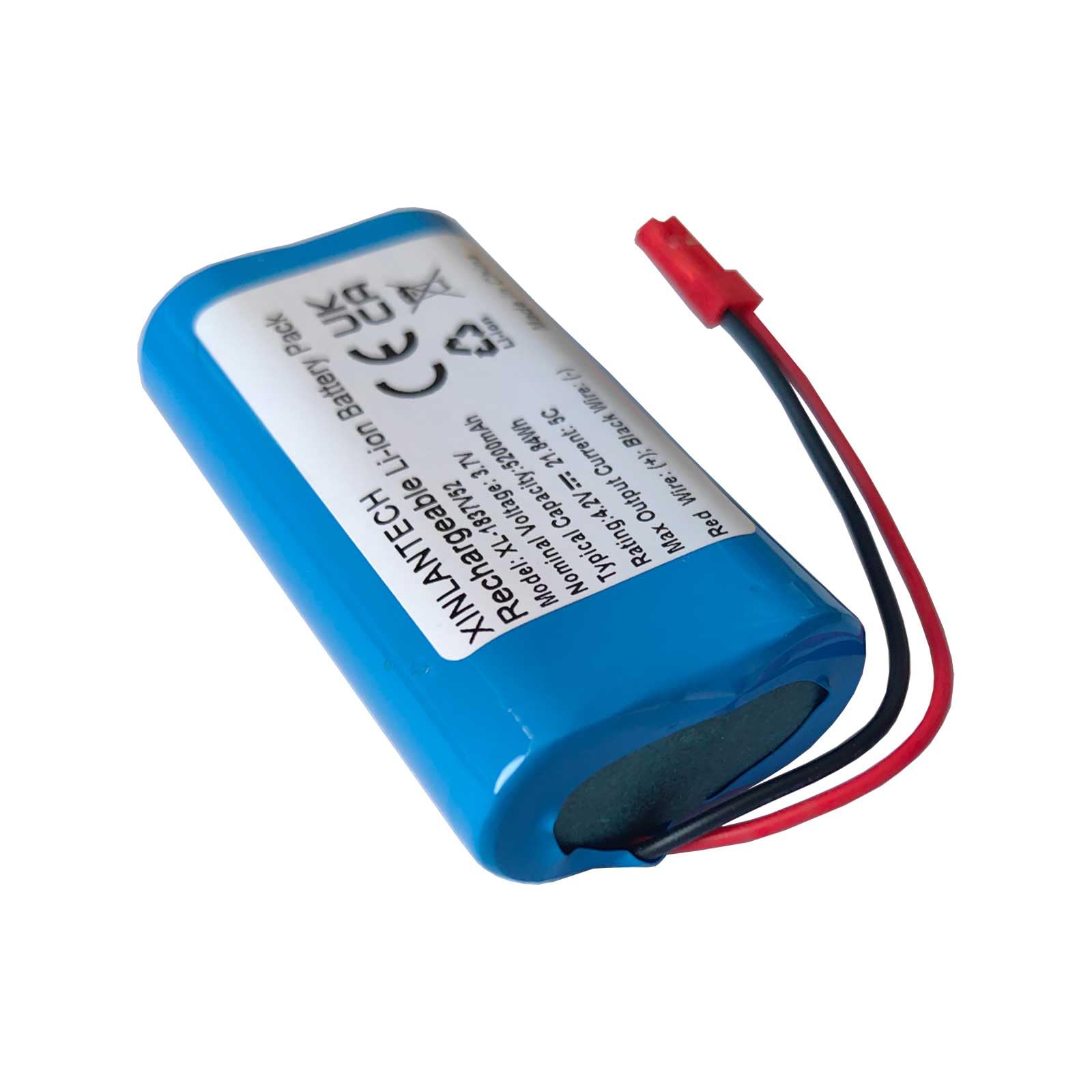5200mAh 3.7V Rechargeable Li-ion Battery Pack with JST-2Pin Connector - 18650 1S2P DIY Battery for RC Cars, Drones & Power Tools - High Performance 5C Continuous Discharge