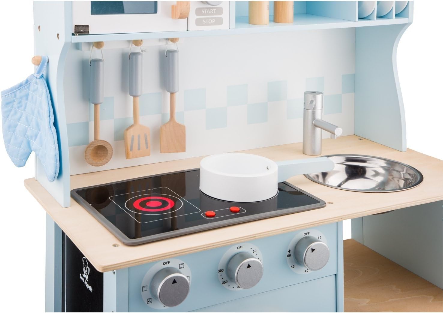 Blue Wooden Pretend Play Toy Kitchen for Kids - Classic Role Play Set with Electric Cooking Sounds & Accessories | Perfect for Imaginative Play, Learning & Fun