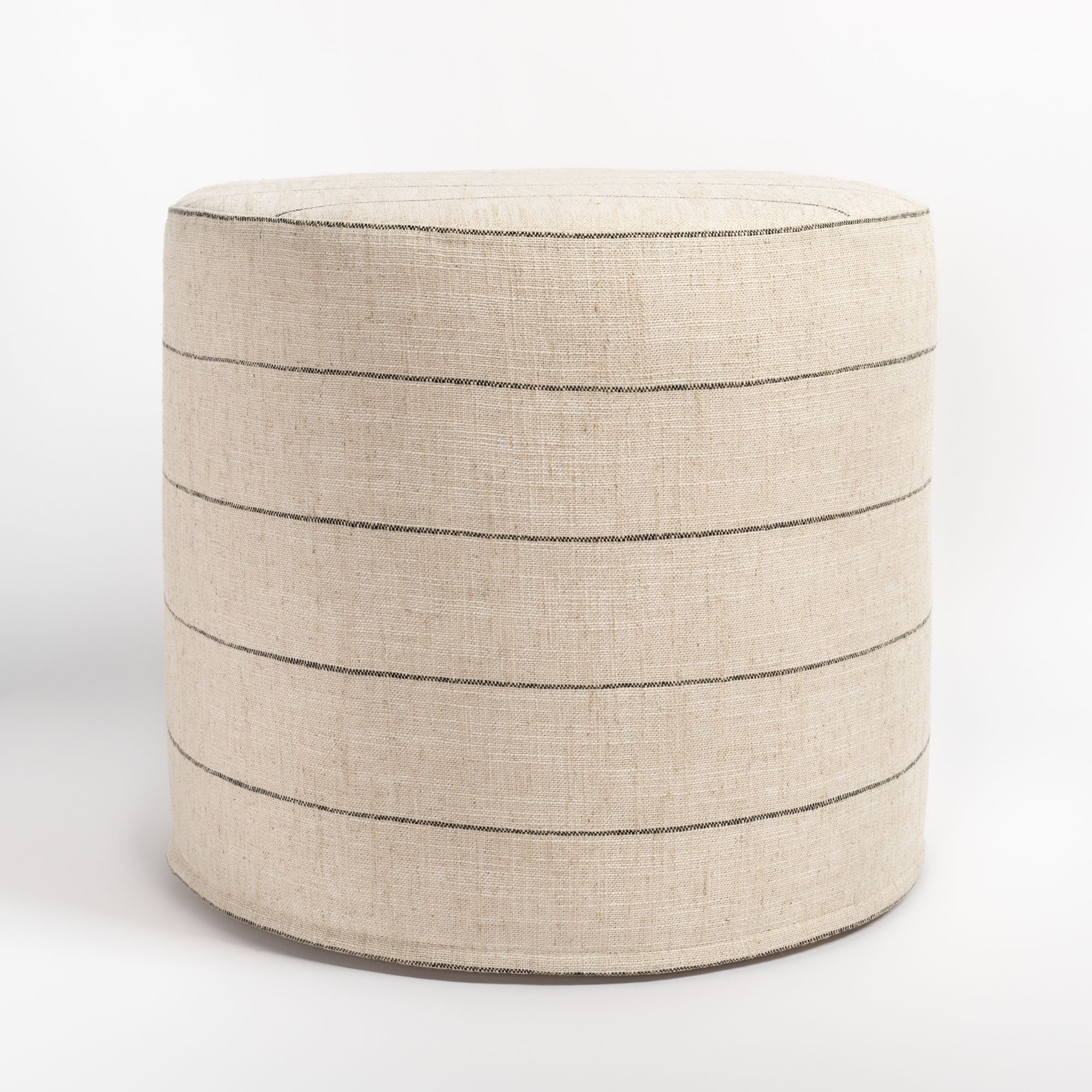 Dunrobin Stripe 18x16 Round Ottoman with Burlap Cover - Stylish and Durable Footrest, Storage Pouf for Living Room, Bedroom, or Nursery