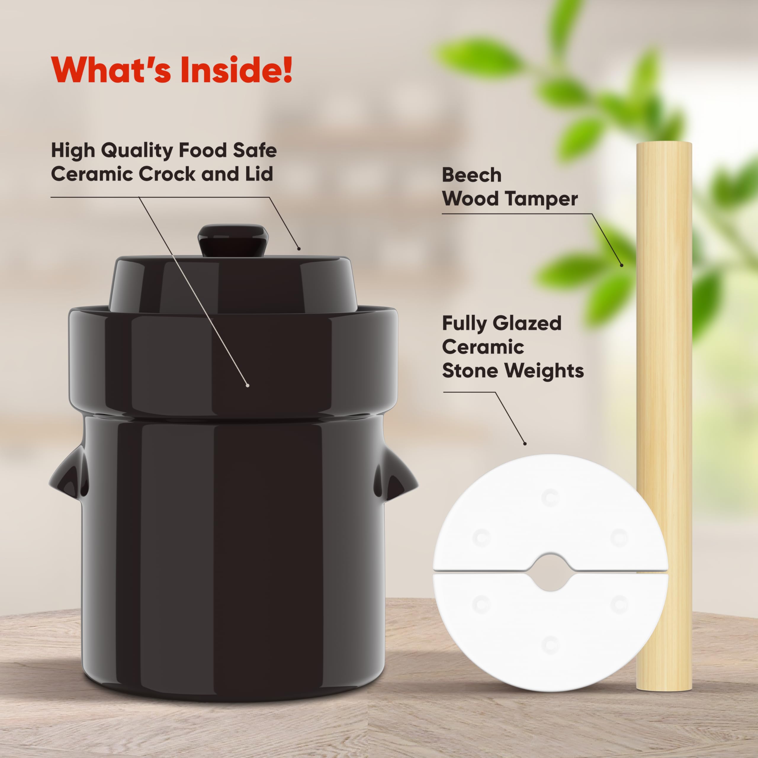 Humble House 10L (2.6 Gallon) Traditional Brown Ceramic Fermentation Crock - Perfect for Pickling Kimchi, Sauerkraut, Vegetables & Kombucha | Includes Glazed Weights, Lid & Pounder | Ideal for Home Fermentation, DIY Pickles & Healthy Gut Foods
