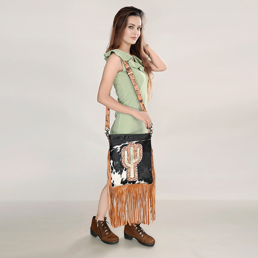 American Darling ADBG1299 Genuine Leather Women's Western Handbag - Hand Tooled Hair-On Cowhide Purse for Cowgirl Style, Rodeo Events & Country Fashion Accessories