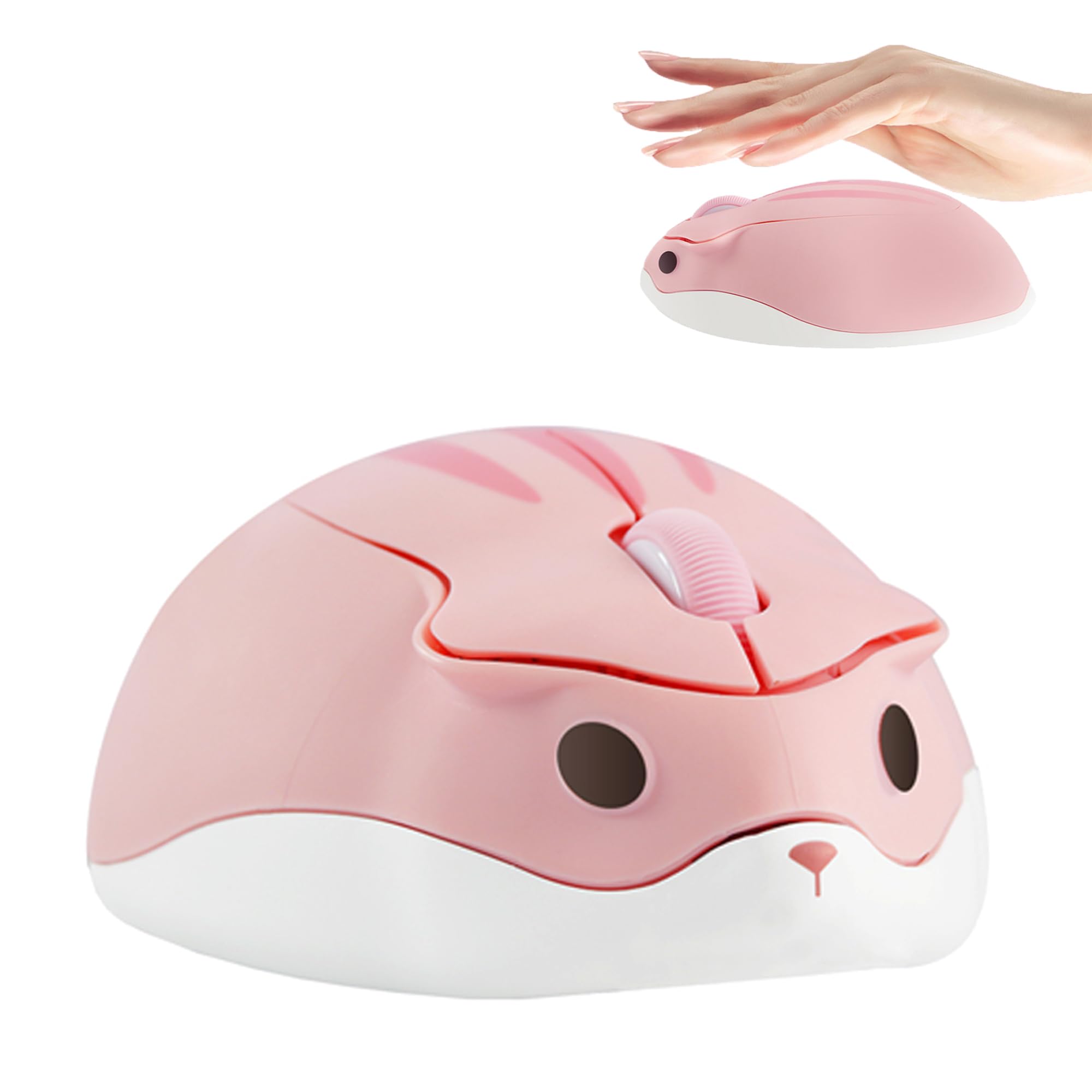 Wireless Hamster-Shaped Mouse - 1200DPI Silent USB Cordless Mouse for PC, Laptop, MacBook - Cute Pink Computer Mouse for Kids, Office & Gaming - Perfect Gift for Children & Animal Lovers