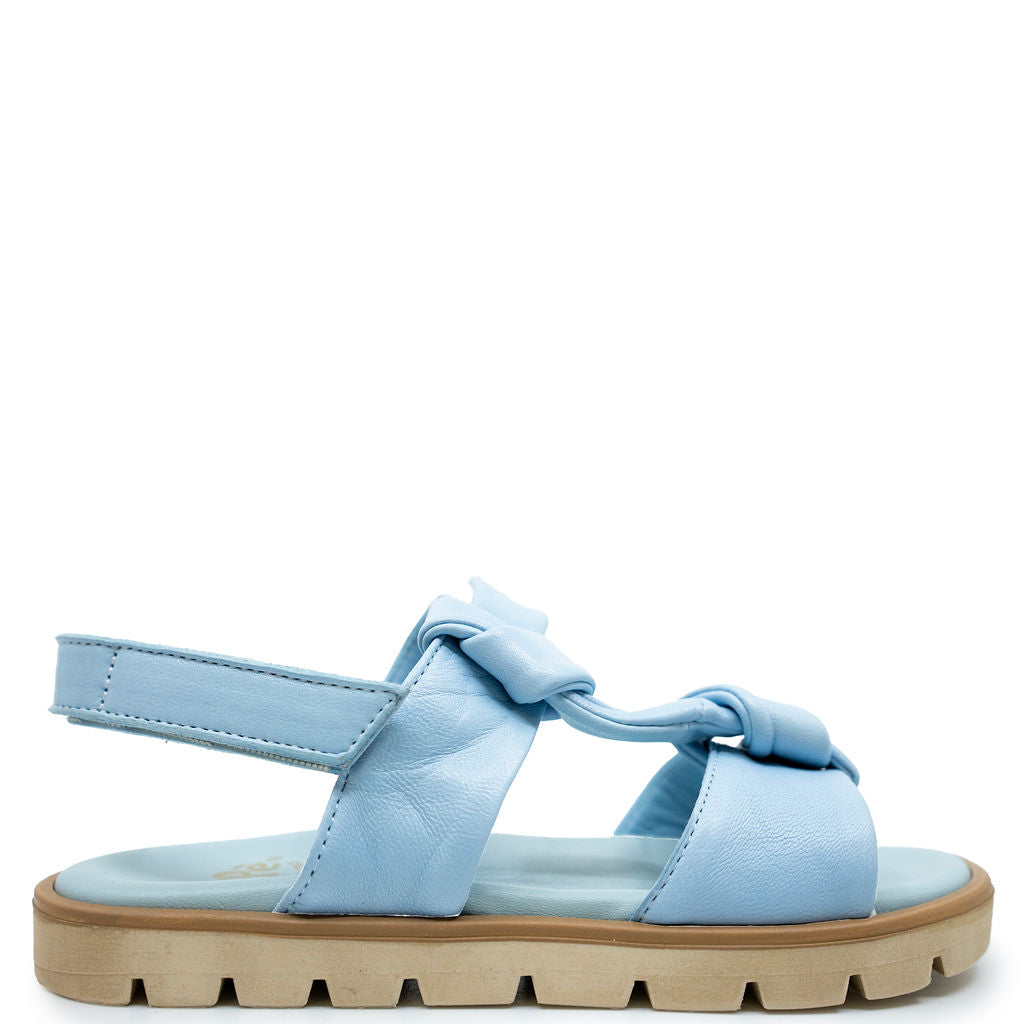 Pepe Sky Blue Leather Bow Sandals for Women - Comfortable Summer Casual Shoes - Perfect for Beach, Vacation, and Outdoor Activities