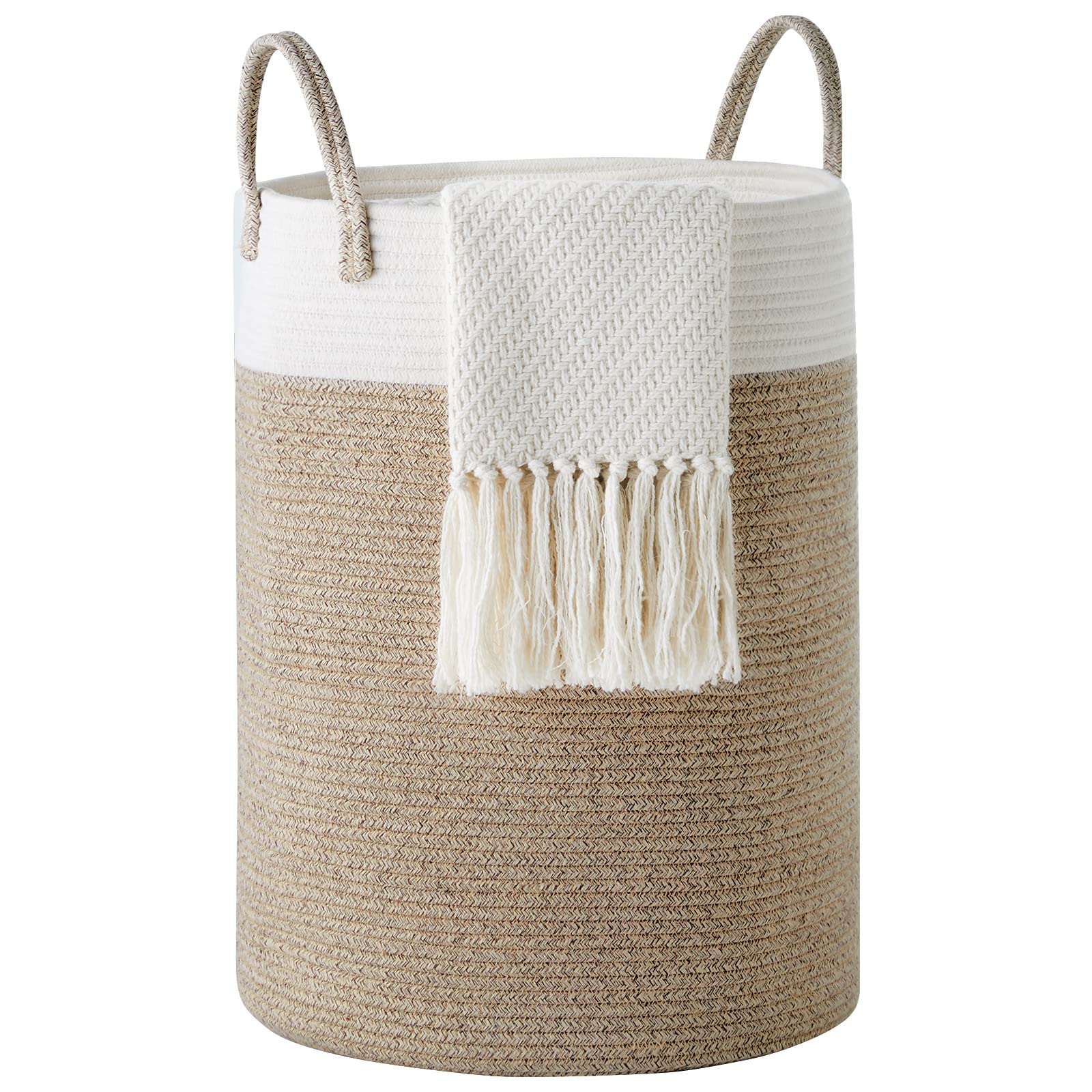 YOUDENOVA 58L Cotton Rope Laundry Hamper - Collapsible Woven Clothes Basket for Bedroom, Bathroom & Laundry Room Organization | Space-Saving Storage Solution