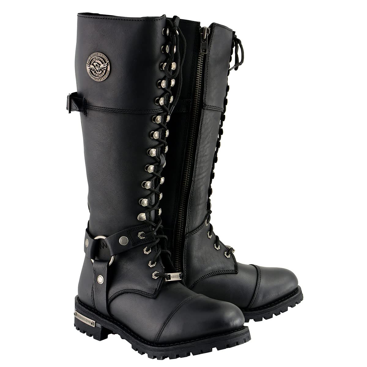 Milwaukee Leather MBL9390 Women's Black 16-Inch Lace-Up Motorcycle Boots - Premium Leather Riding Boots for Women - Perfect for Motorcycle Rides, Biker Events & Outdoor Adventures