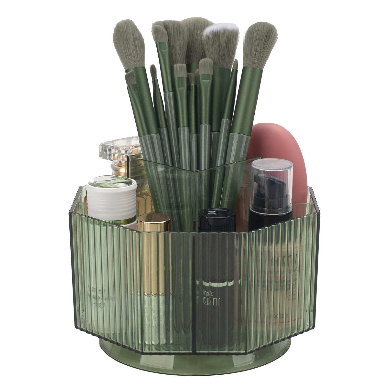 360° Rotating Makeup Brush Holder & Organizer - 5 Slot Cosmetic Brush Storage for Vanity, Multi-Functional Desk Organizer for Makeup Brushes, Pens, Colored Pencils & Art Supplies (Green) - Perfect for Home, Office & Beauty Salon Organization