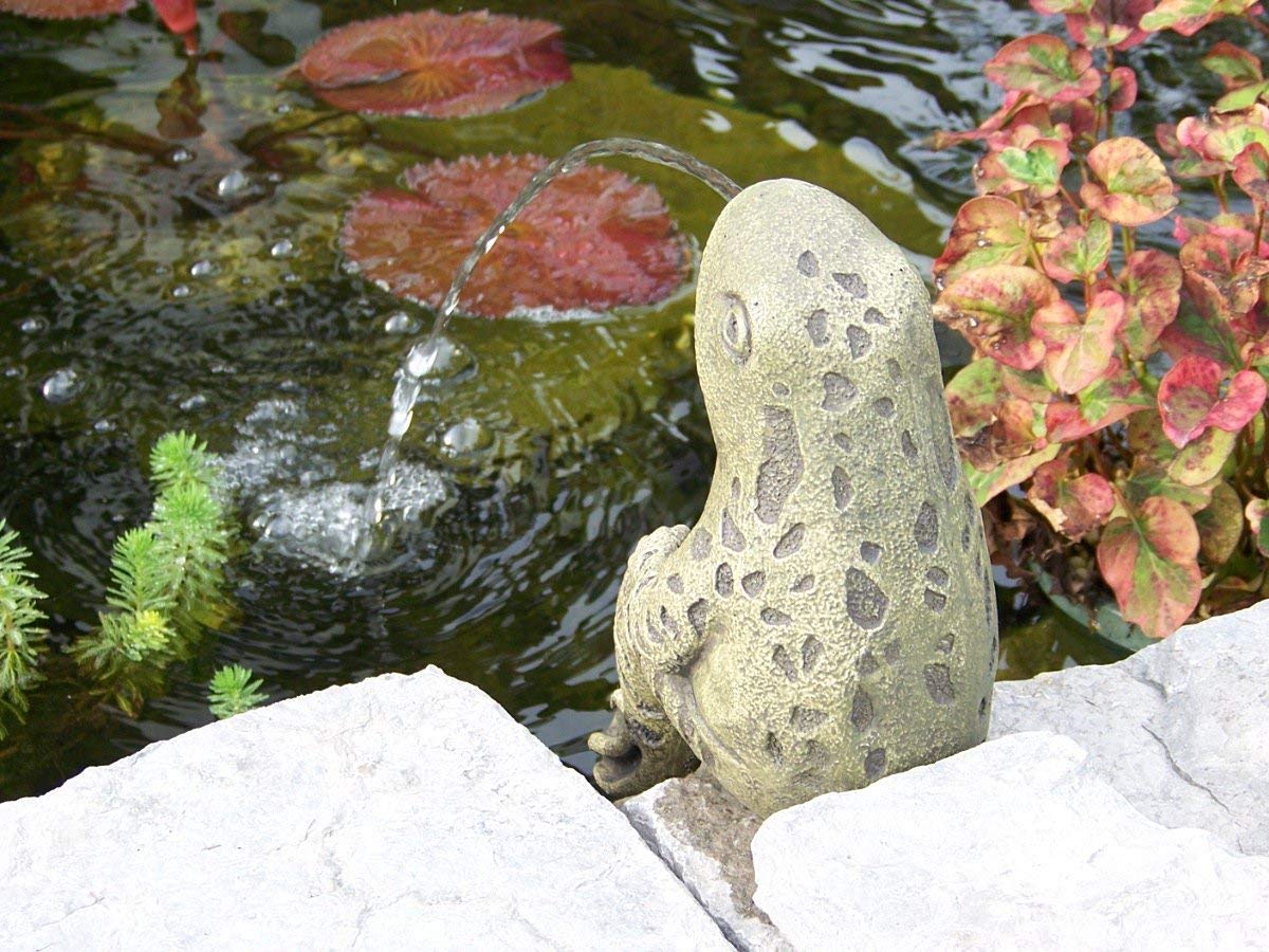 Handcrafted Sitting Frog Pond Spitter Stone Statue - Water Garden Sculpture Decor - Unique Outdoor Garden Gift for Pond, Patio & Backyard Landscaping