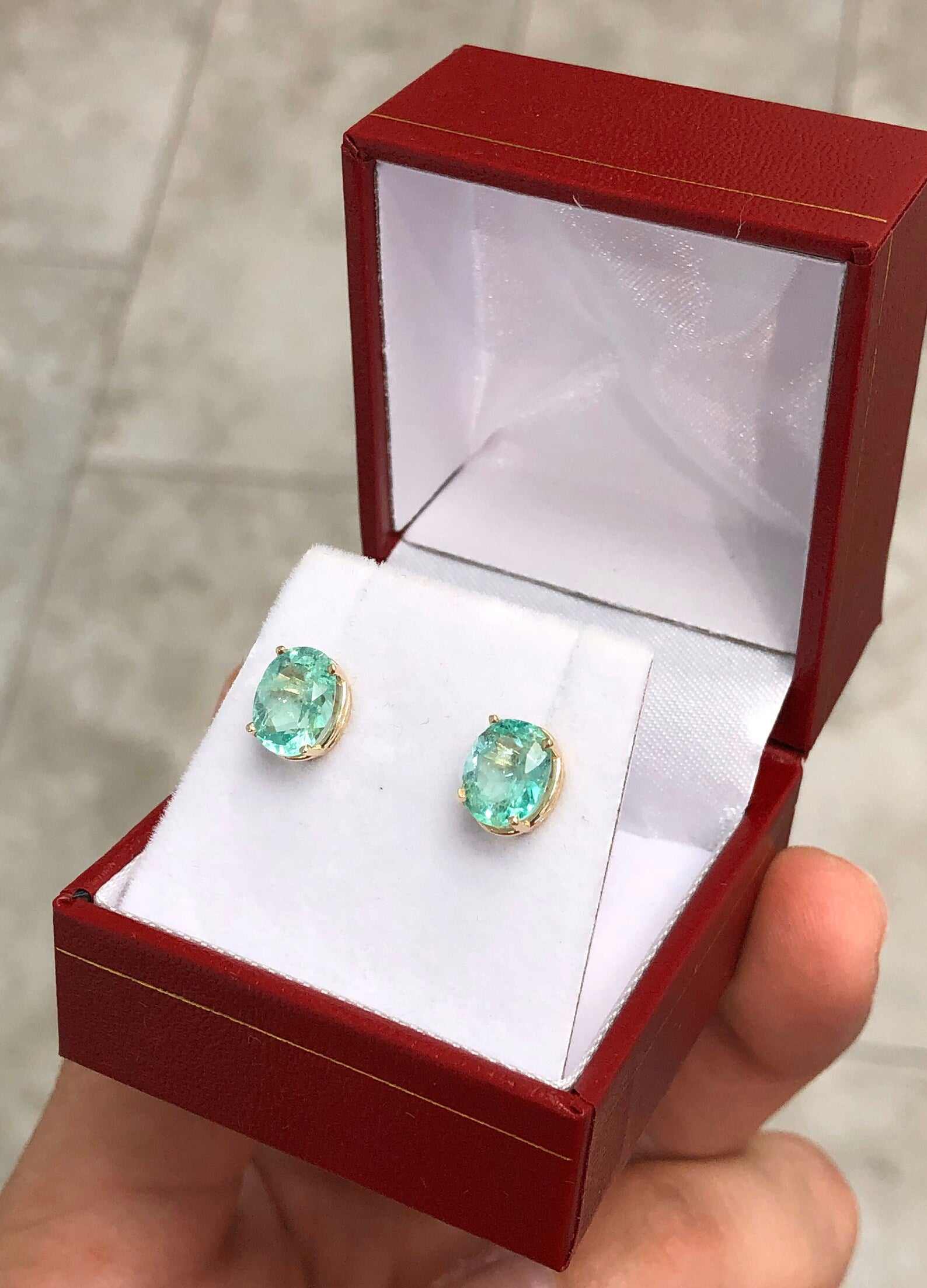3.03tcw Oval Shape Natural Colombian Emerald Stud Earrings in 14K Gold - Elegant Jewelry for Women, Perfect for Weddings, Parties & Gifts