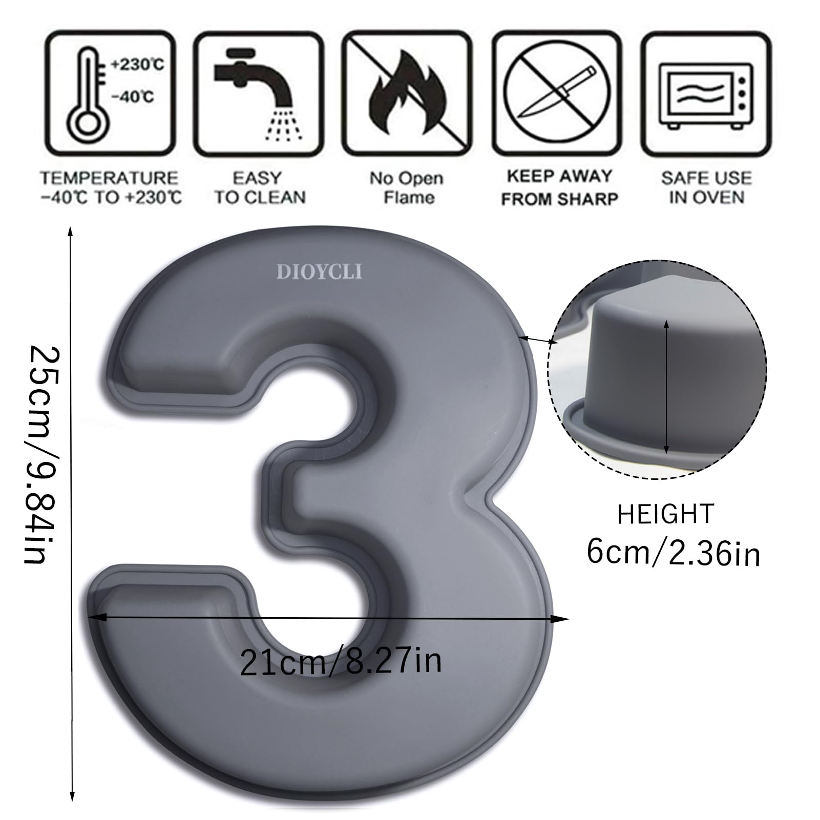 Dioycli 10-Inch Large Number Cake Pan - 3D Silicone Baking Mold for DIY Personalized Birthday & Anniversary Cakes | Perfect for Wedding Celebrations, Baby Showers, and Special Occasions