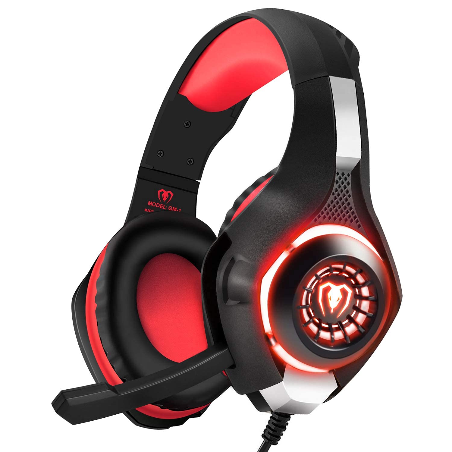 Wireless Stereo Gaming Headset for PS4, Xbox One, PC & Laptop - Over-Ear Headphones with Noise-Canceling Mic & RGB LED Lights (Red) - Perfect for Online Gaming, Streaming & Virtual Meetings