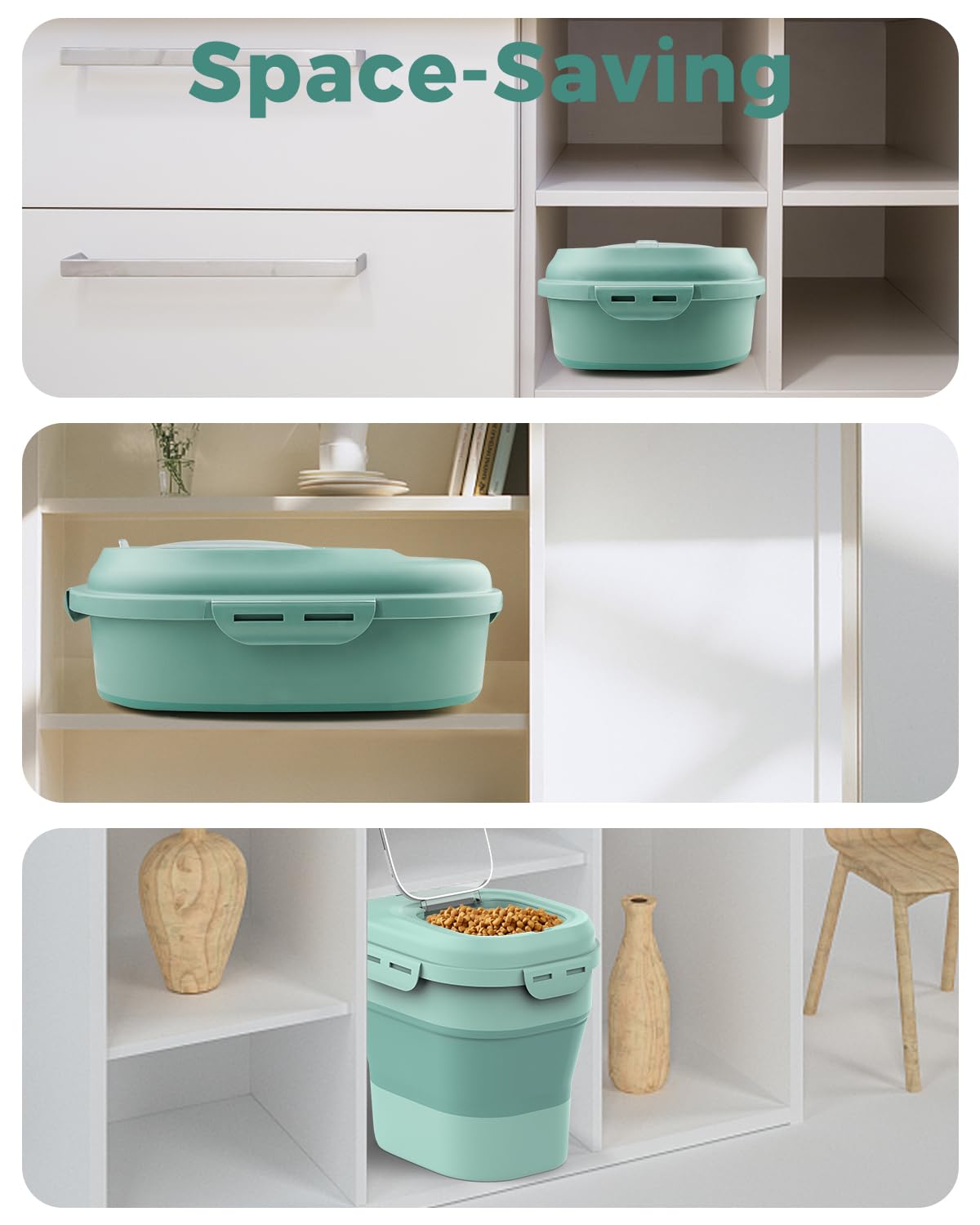 Collapsible Food Storage Containers 20-50 Lbs - Airtight Cereal & Rice Dispenser with Rolling Wheels, Locking Lid & Measuring Cup - Perfect for Flour, Sugar, Pet Food & Bulk Dry Goods Storage - Ideal for Kitchen Pantry Organization & Space Saving
