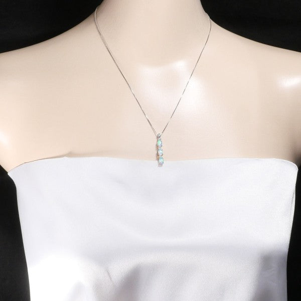 18K White Gold Opal and Diamond Necklace for Women - Elegant Jewelry Gift for Birthday, Anniversary & Special Occasions