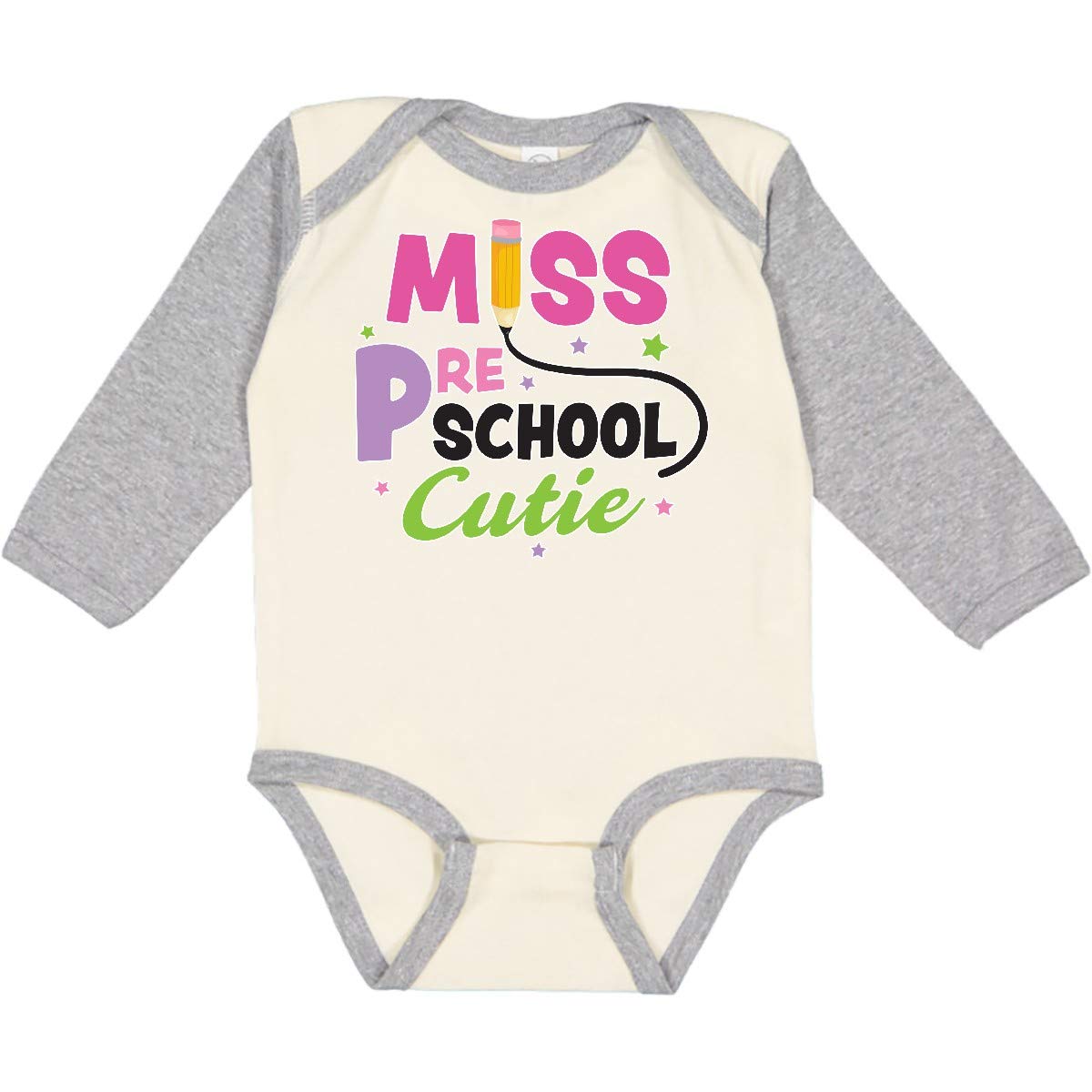 Inktastic Miss Preschool Cutie with Pencil and Stars Long Sleeve Baby Bodysuit - Perfect for Daycare, Playdates & First School Days