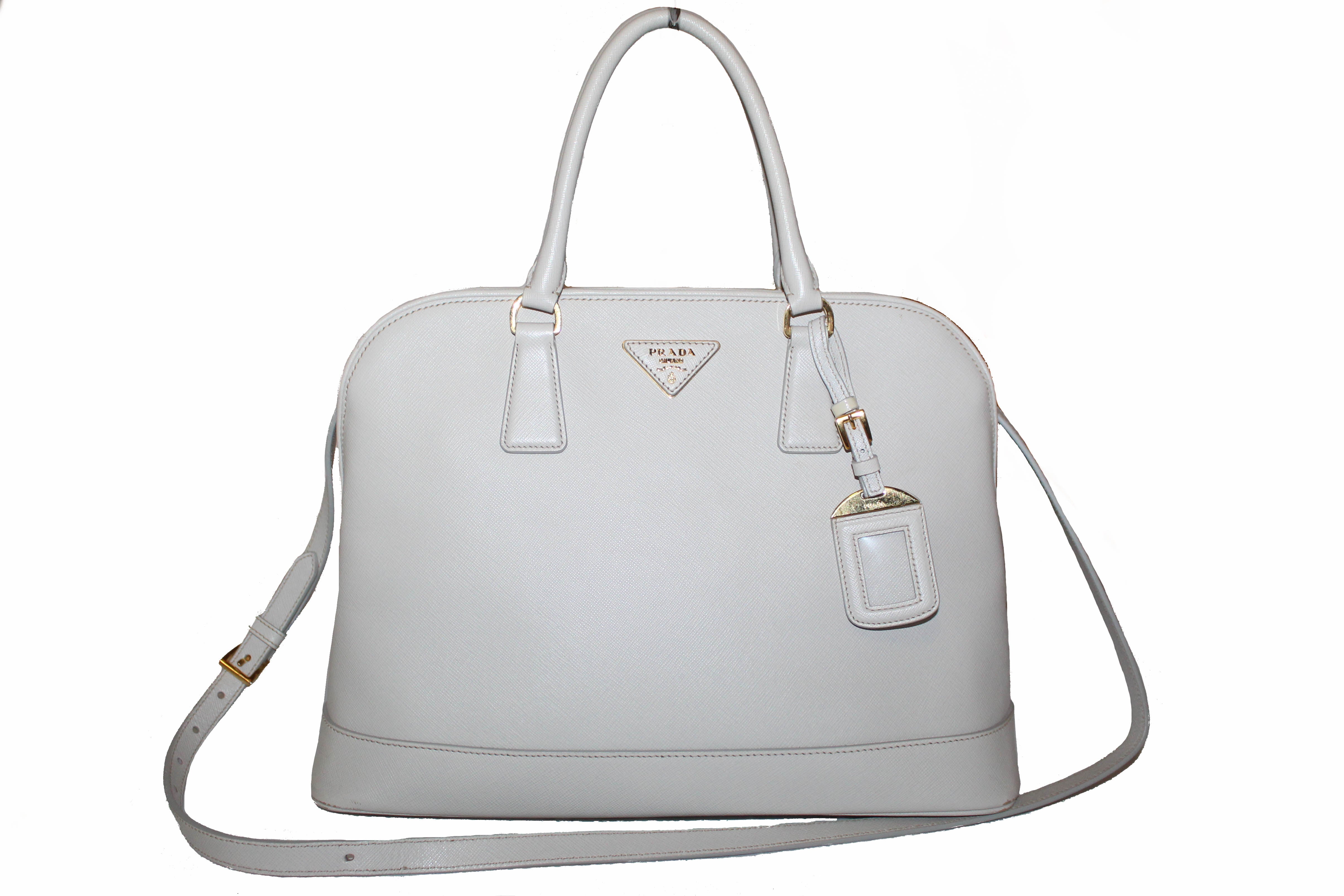Authentic Prada White Saffiano Lux Leather Double Handle Large Tote Bag for Women | Luxury Designer Handbag for Work, Travel & Everyday Use