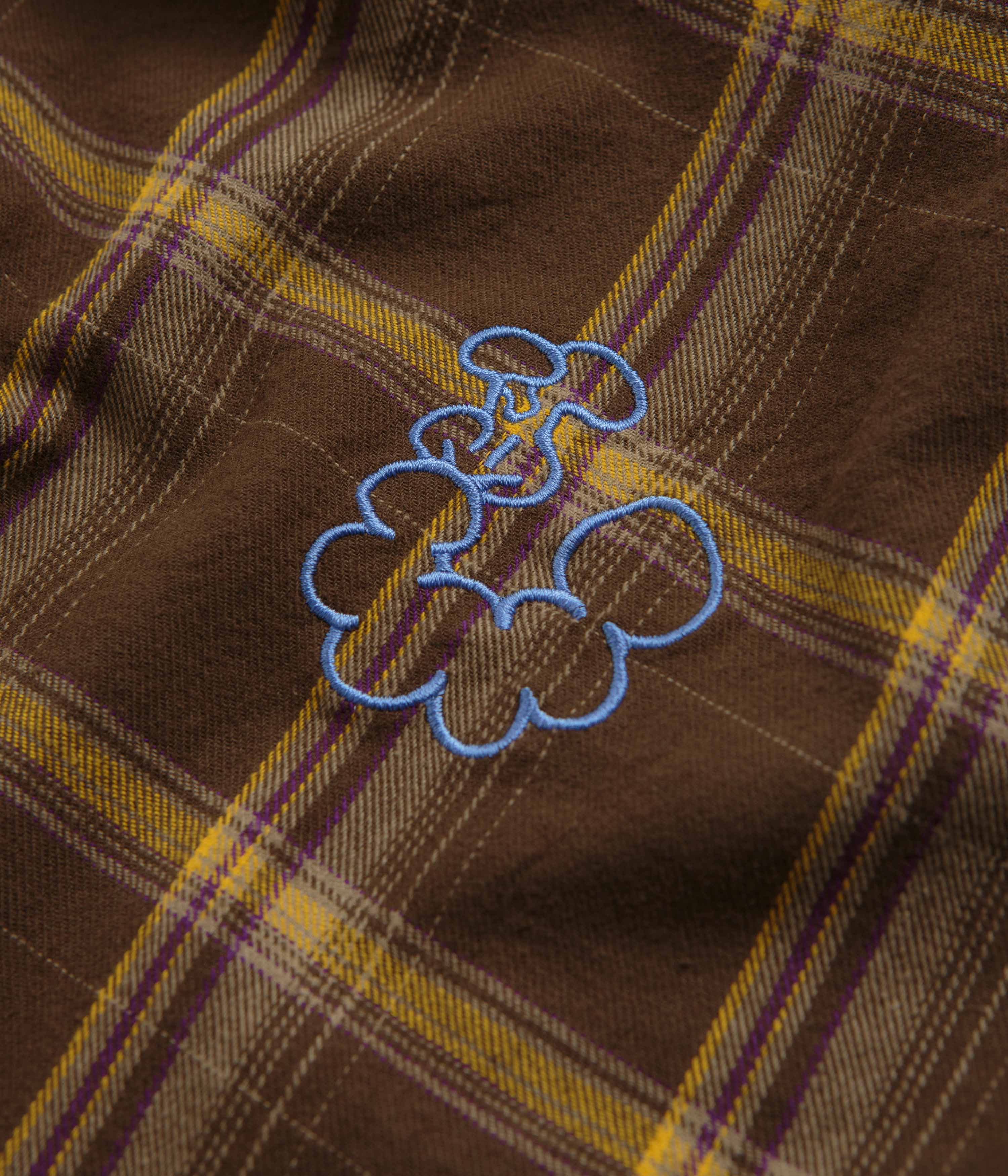 Butter Goods Bugs Flannel Shirt for Men - Soft Plaid Button-Up Shirt in Chestnut Brown | Casual Outdoor Wear & Layering Essential