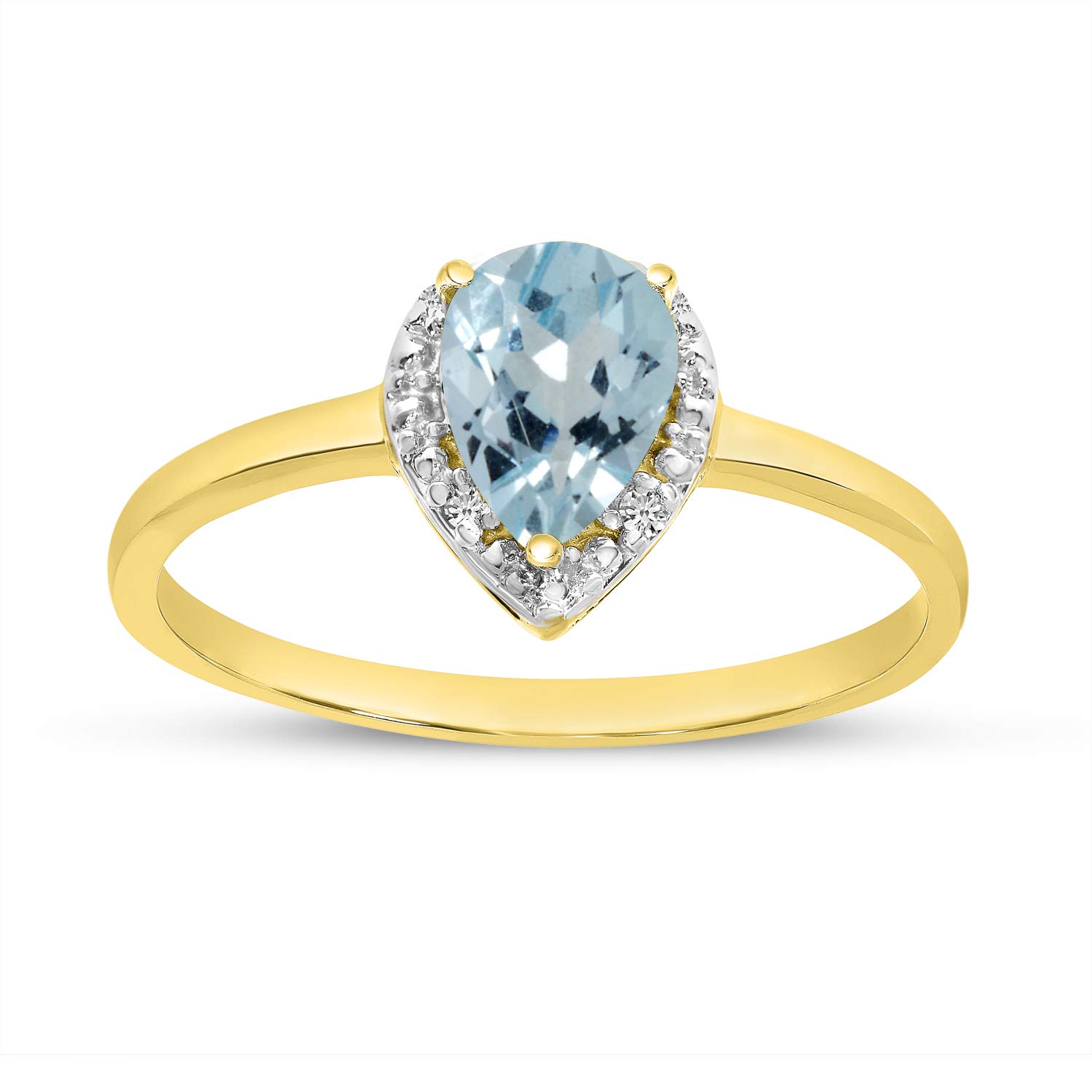 14K Yellow Gold Pear Aquamarine and Diamond Ring - Elegant Birthstone Jewelry for Women, Perfect for Engagement, Anniversary & Special Occasion Gifts