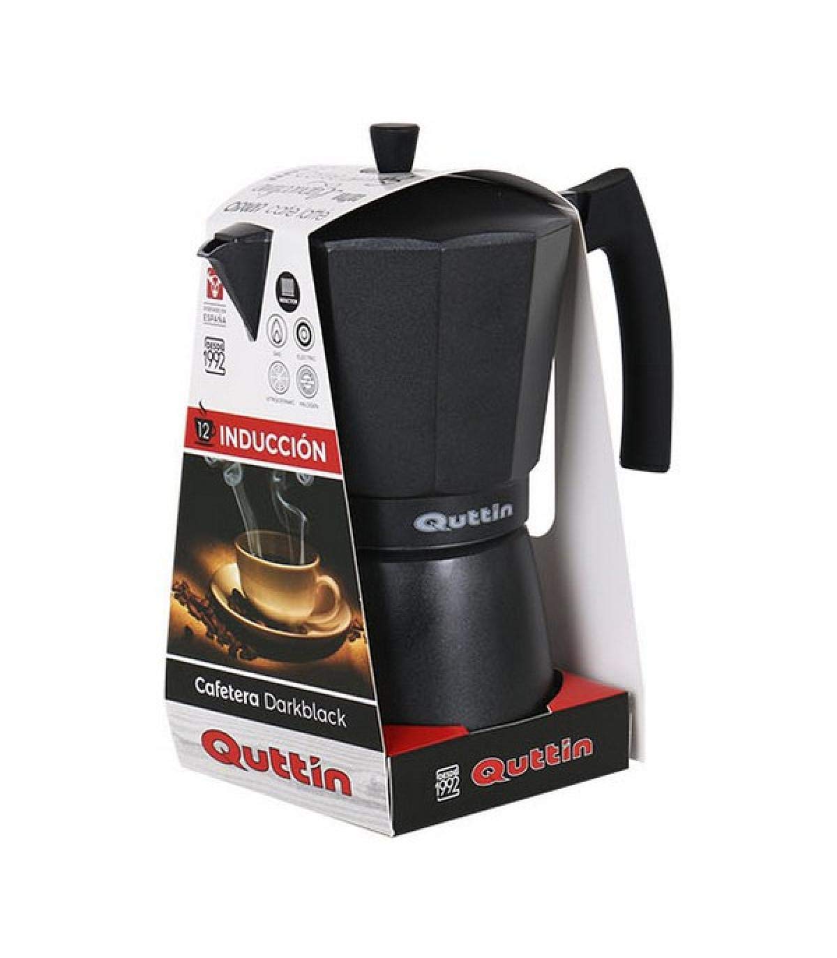 Italian Stovetop Coffee Maker - QUTTIN DARKBLACK Induction Compatible Espresso Pot (12 Cups) for Home, Office & Camping Use
