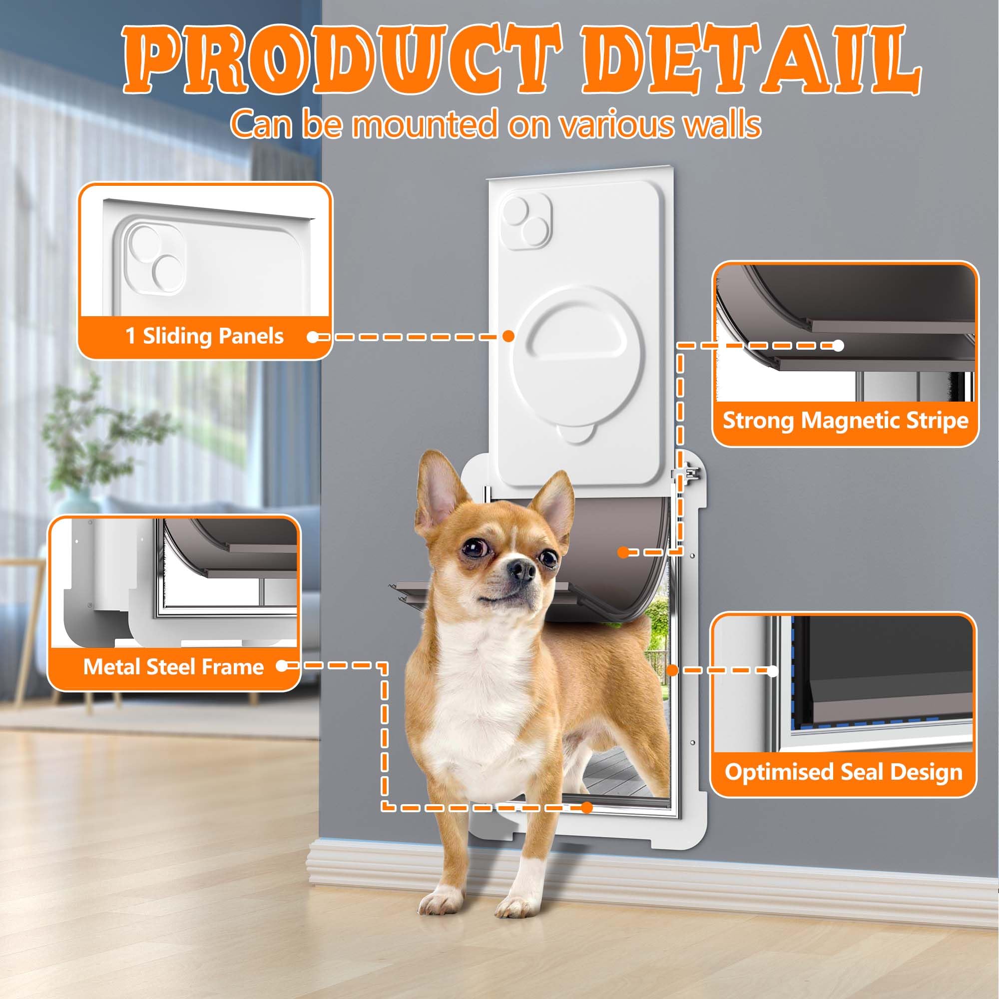 Upgraded MIAOTONG Medium Dog Door for Wall - Double Flap Steel Frame Pet Door with Telescoping Tunnel for Dogs & Cats (Pets Up to 40 Lb) - Weatherproof & Secure Entry for Indoor/Outdoor Pets