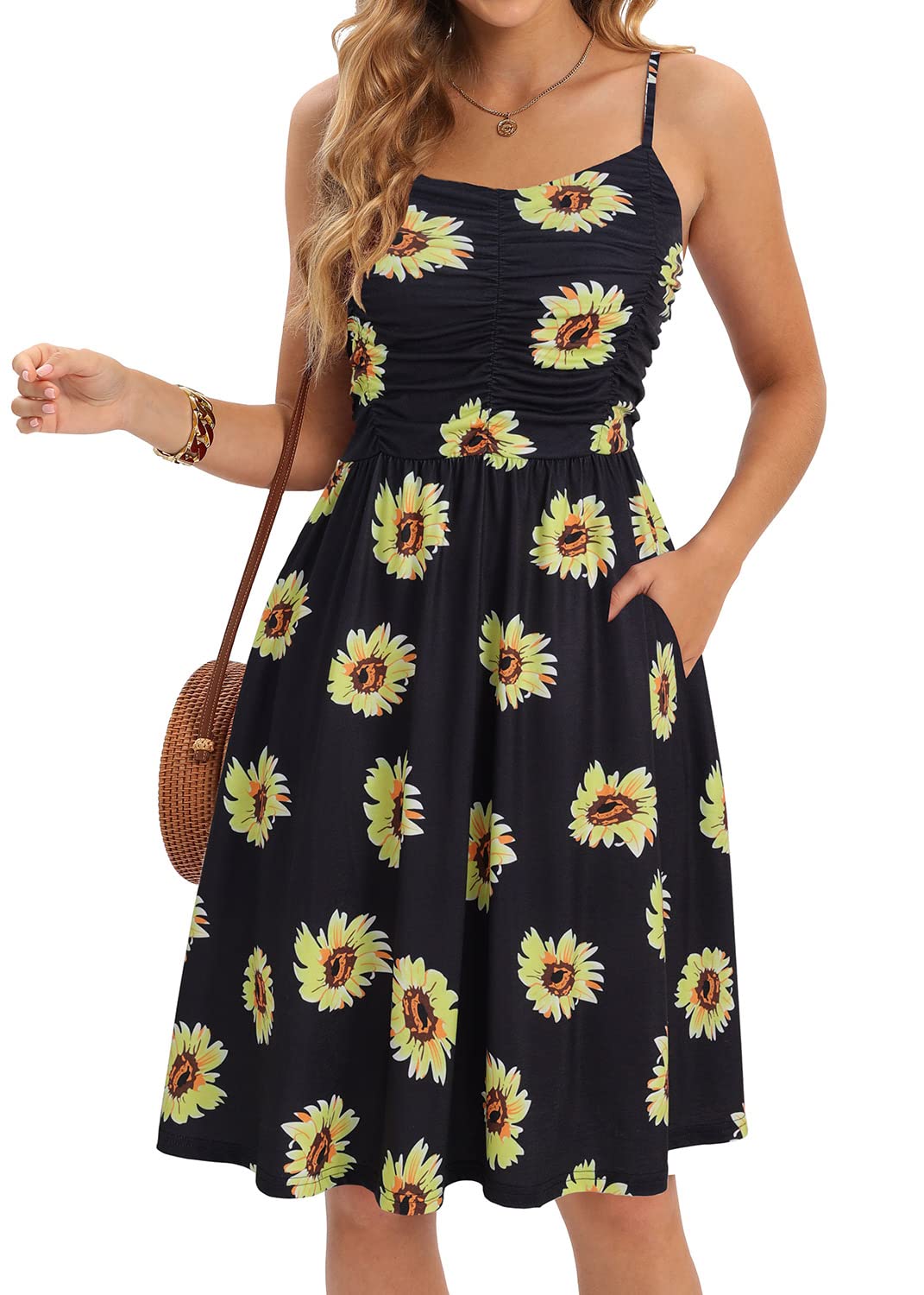 CHARMYI Women's Spaghetti Strap Casual Sundress - A-Line Summer Beach Dress with Pockets | Perfect for Vacations, Pool Parties & Date Nights