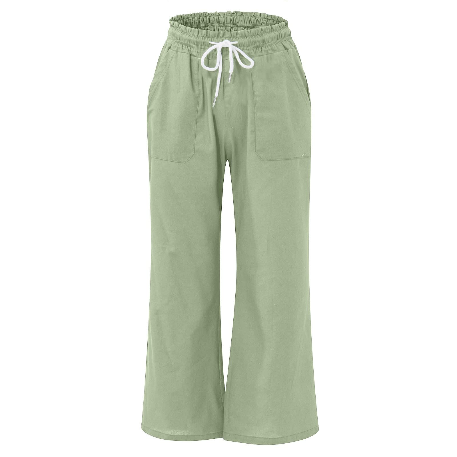 SULEUX Women's Running Pants - Casual Yoga Capri Pants with Leather & Buffalo Plaid Design - Black & Green Dress Trousers for Workout, Lounge & Outdoor Activities - X-Large Size