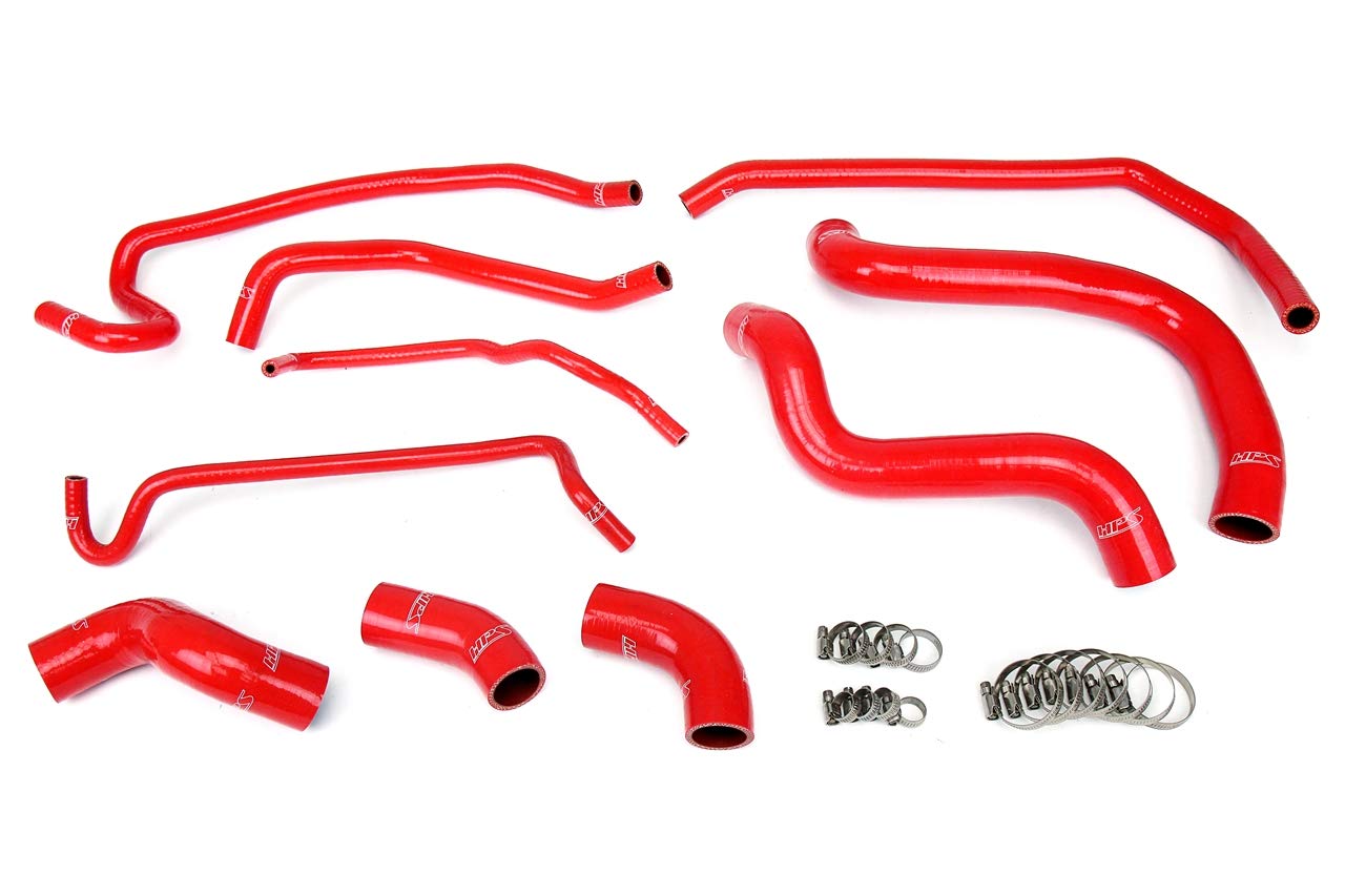 HPS 57-1429-RED Red Silicone Radiator Coolant Hose & Heater Hose Kit - High Temperature Resistance for Car, Truck & SUV Cooling System Upgrade