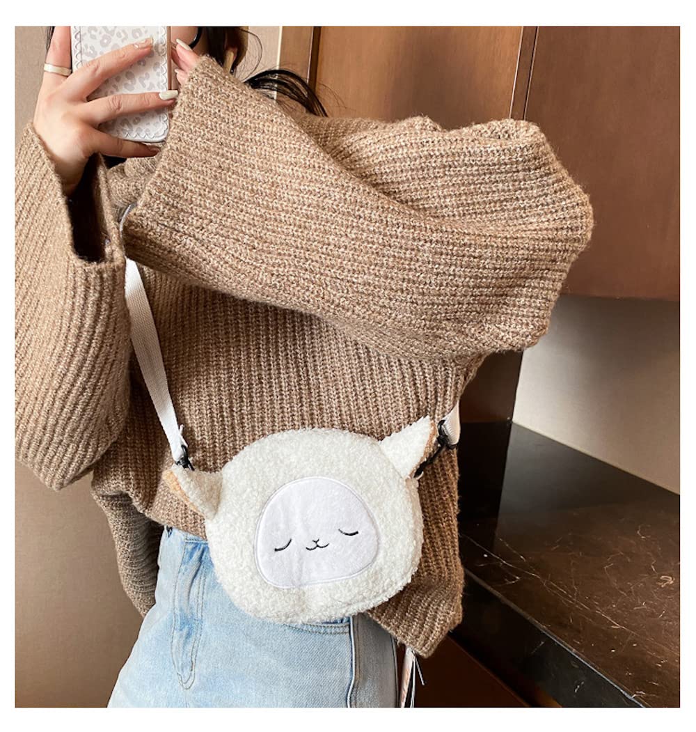 Kawaii Cat Plushie Crossbody Bag - Fluffy Lamb Like Purse for Daily Use