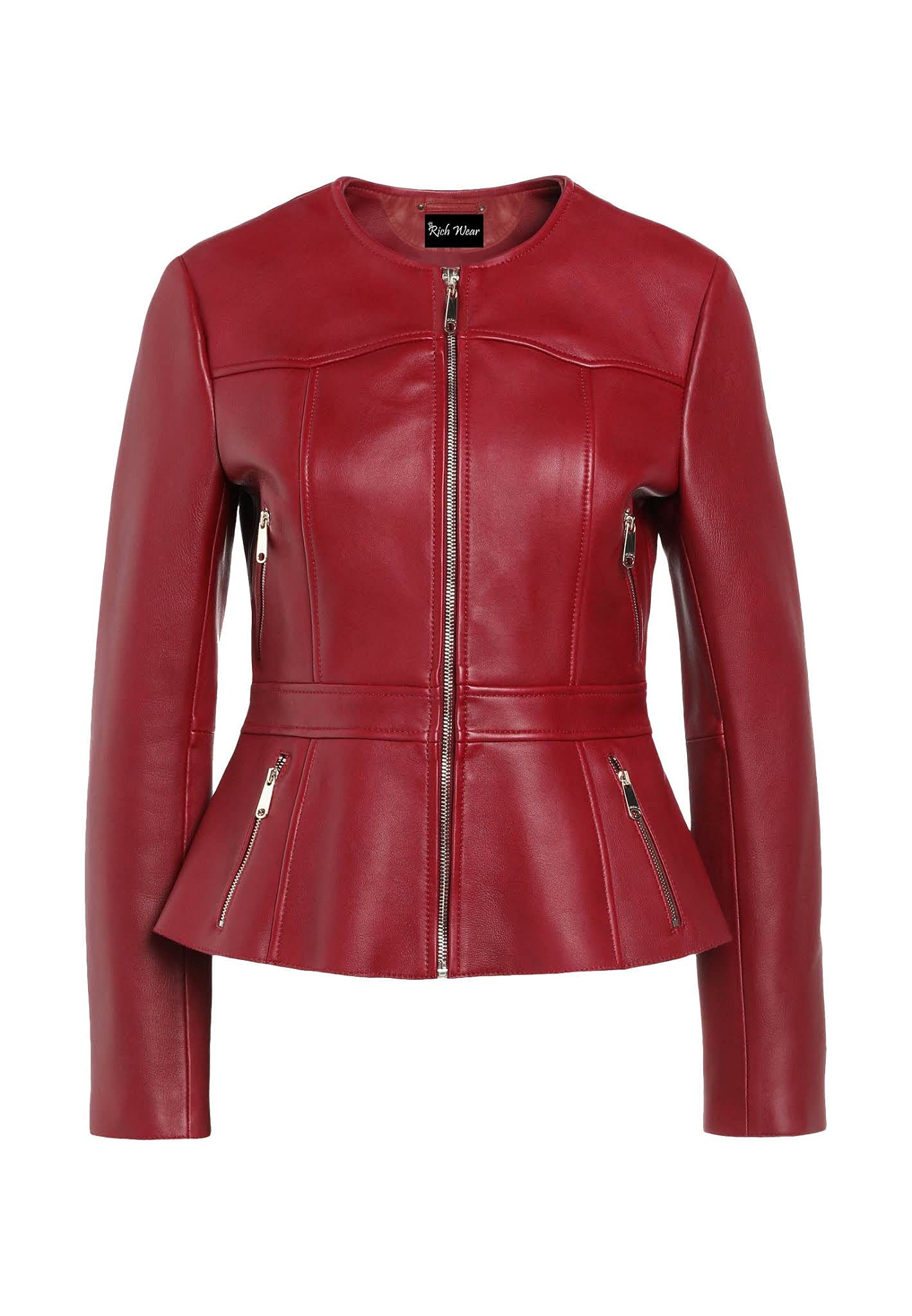 Stylish Red Cropped Leather Jacket for Women - Fashionable Faux Leather Biker Jacket - Perfect for Night Out, Date Night & Casual Wear