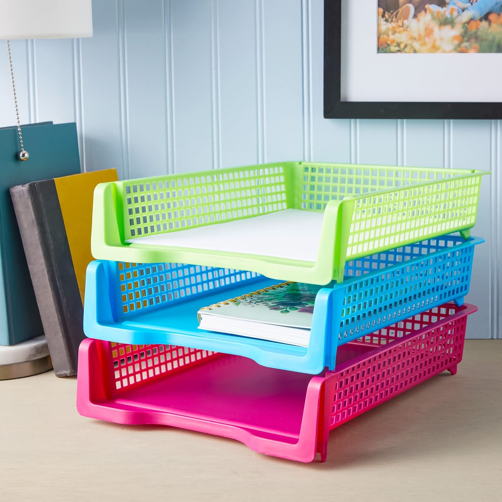 Set of 6 Rainbow Plastic Turn-in Trays for Teachers - Colorful Classroom & Office Paper Organizers (10x3x13 Inch) - Perfect for Homework Collection, Student Assignments & Desk Organization