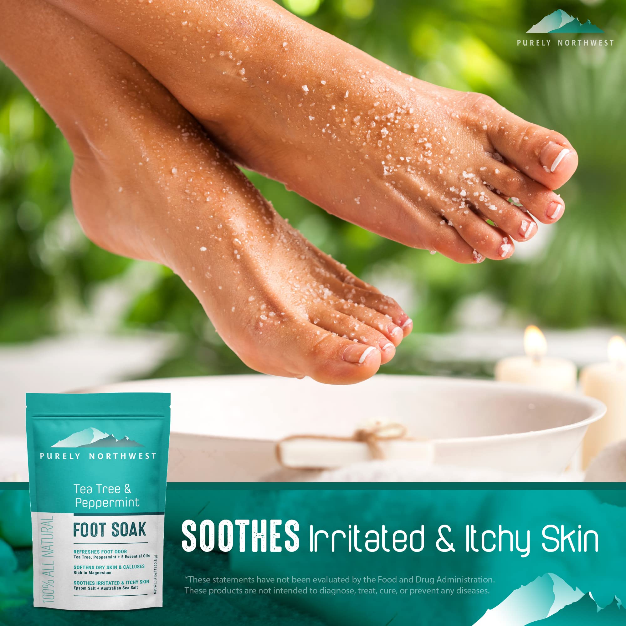 Purely Northwest Tea Tree Oil & Peppermint Foot Soak with Epsom Salt - Extra Strength Foot & Body Cream Bundle - Relaxing Spa Treatment for Tired Feet, Athletes & Pedicures