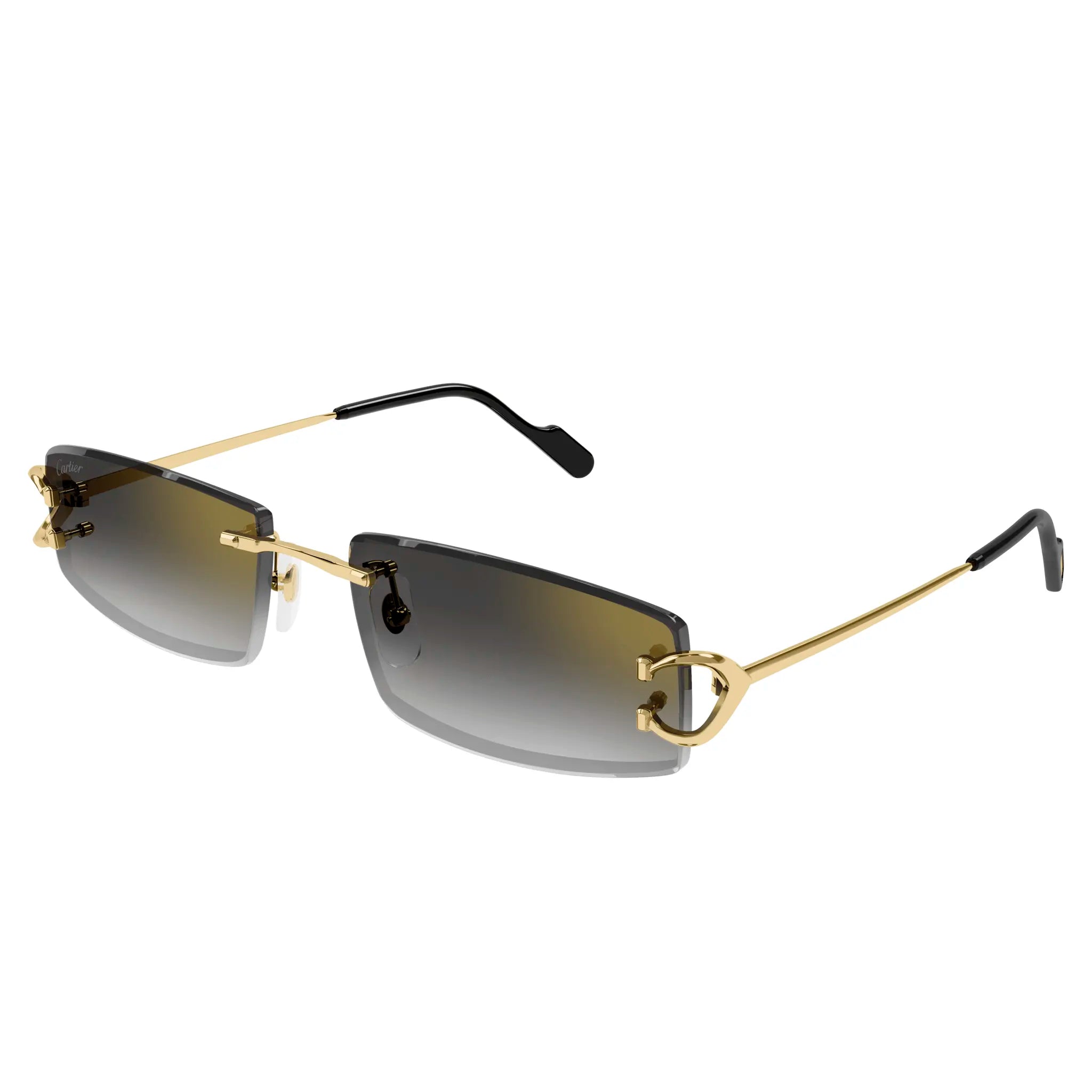 Cartier CT0465S 001 Gold Grey Rimless Sunglasses for Women & Men - Luxury Designer Shades for Driving, Beach & Outdoor Activities