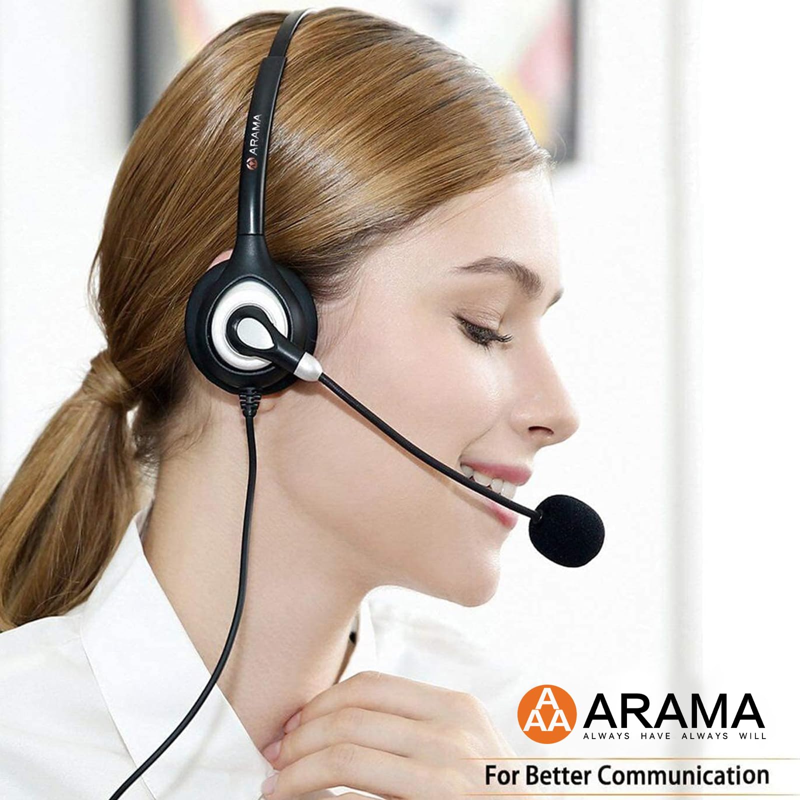 Noise Cancelling 2.5mm Phone Headset with Microphone & Volume Control - Compatible with Panasonic, AT&T, Gigaset, Cisco, Grandstream, Polycom Office Cordless Phones - Perfect for Call Centers, Remote Work & Business Communications