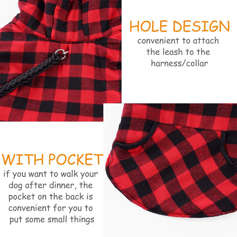 Plaid Dog Hoodie Jacket - Warm Winter Dog Coat for Small, Medium & Large Breeds | Waterproof Cold Weather Vest for Outdoor Adventures & Daily Walks