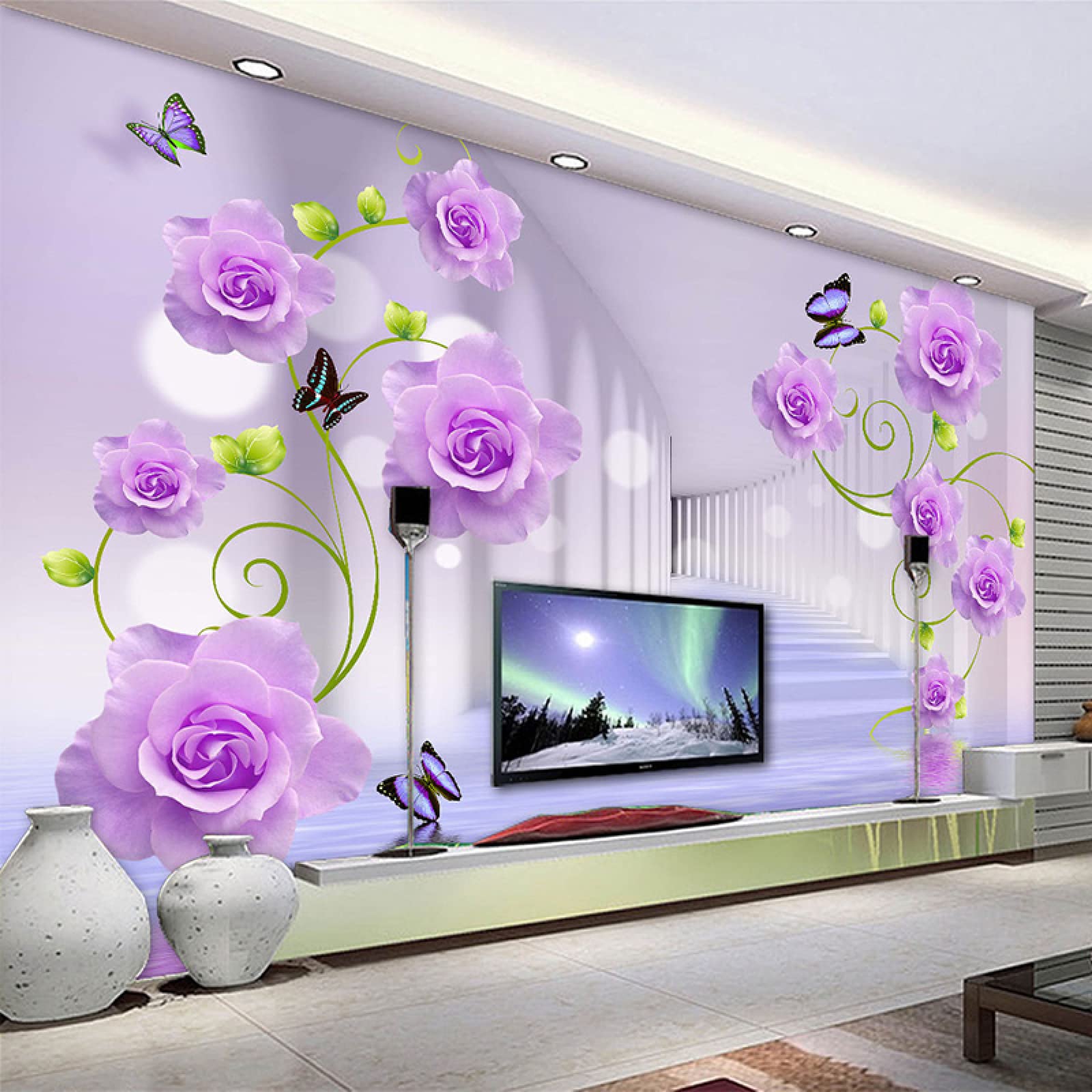 Modern Purple Rose Large Removable 3D Wall Mural - 137.8x100 Inches (WxH) - Eye-Catching Floral Wall Sticker for Living Room, TV Background & Sofa Decor - Perfect for Home, Office & Bedroom Wall Decoration