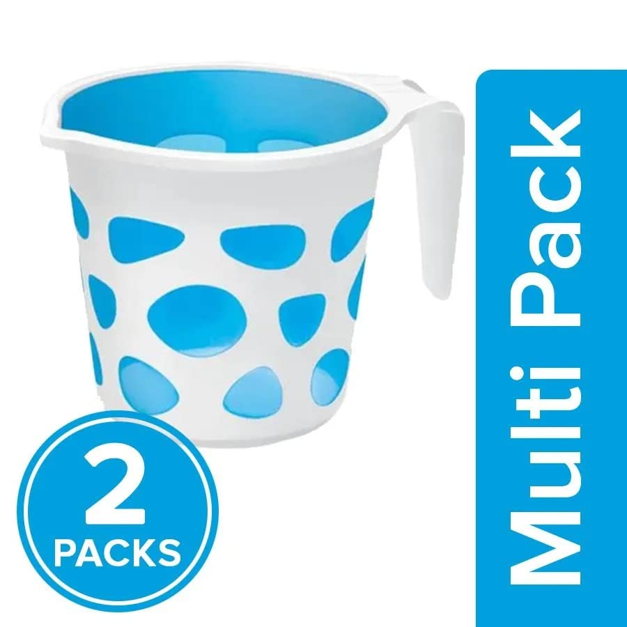Premium BPA-Free Plastic Bath Mug - 50oz (Blue, 2 Pack) - Durable & Lightweight Camping, Travel & Bathroom Accessory for Outdoor Adventures & Home Use