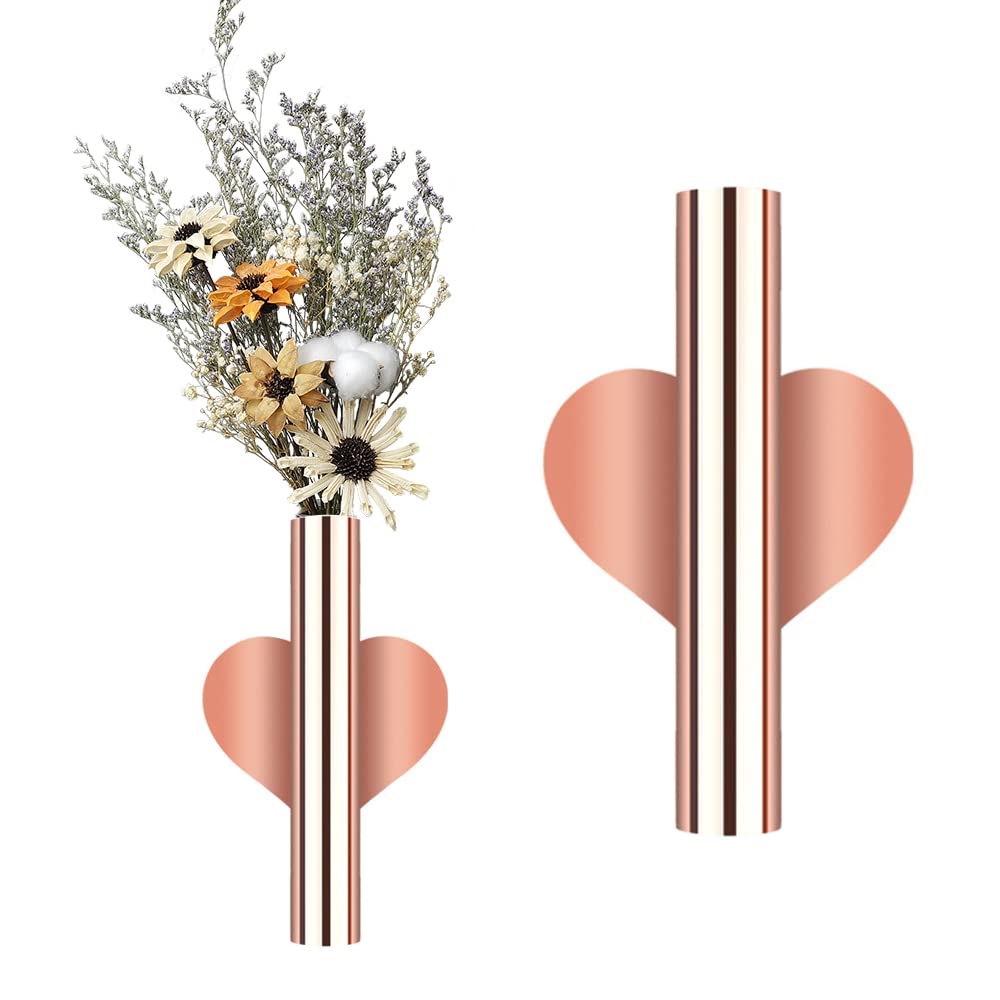 2 Pack Modern Metal Wall Flower Vase - Pink Love Tube Design for Dried/Preserved Flowers, Includes Adhesive for Easy Wall Mounting - Perfect for Home, Office, Porch & Wedding Decor