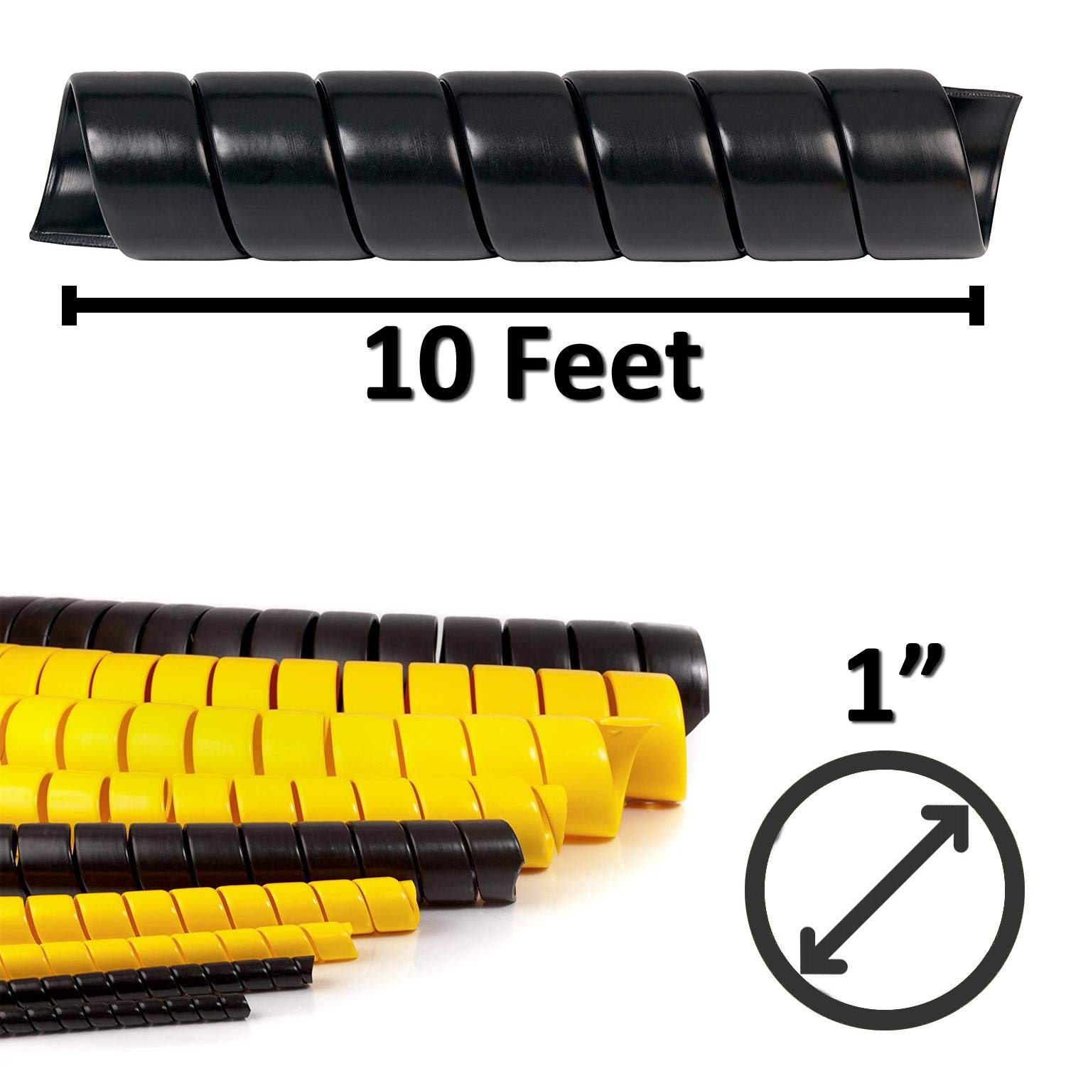 Heavy Duty 1 Inch HDPE Spiral Cable Sleeve - 10ft Black Flexible Wire Protector for Automotive, Home & Office Wiring | Electriduct