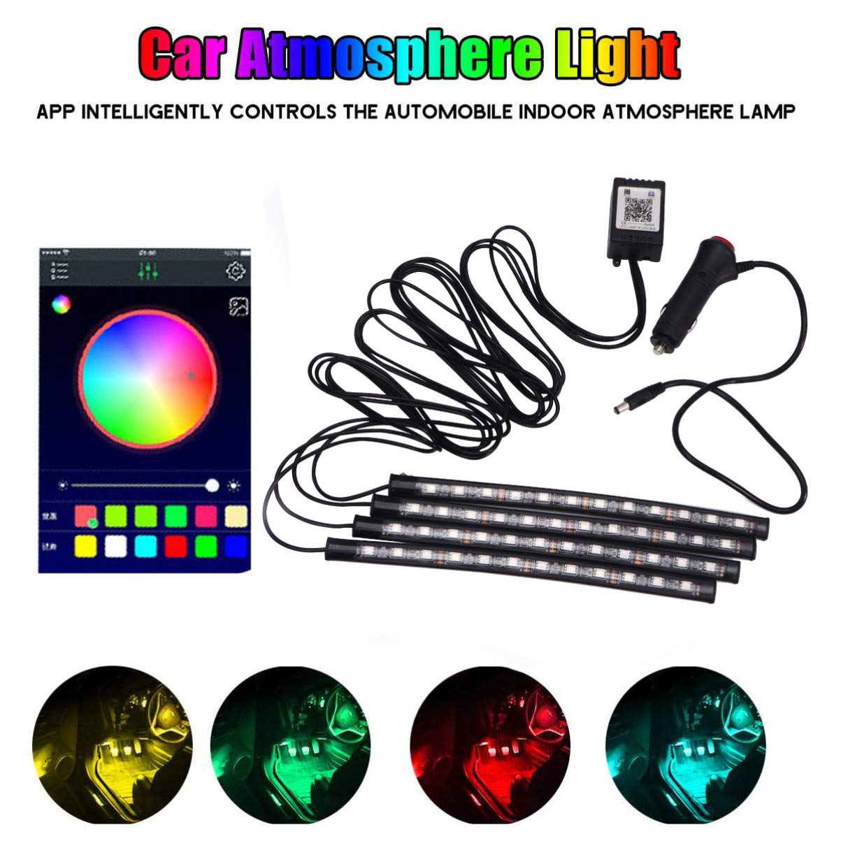 Garneck Voice-Activated LED Car Light Strips - Interior Car Atmosphere Lighting with Voice Control & Music Sync - Perfect for Night Driving, Car Parties & Custom Vehicle Decoration