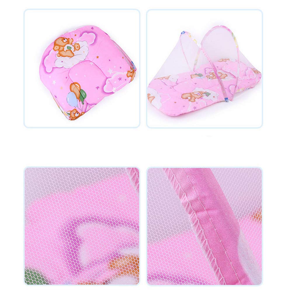 Portable Baby Mosquito Net - MOLLG Travel Crib with Mosquito Net Pad | Lightweight Pop Up Baby Tent & Travel Bed for Infants (Pink) | Perfect for Outdoor Camping, Beach Trips & Indoor Napping
